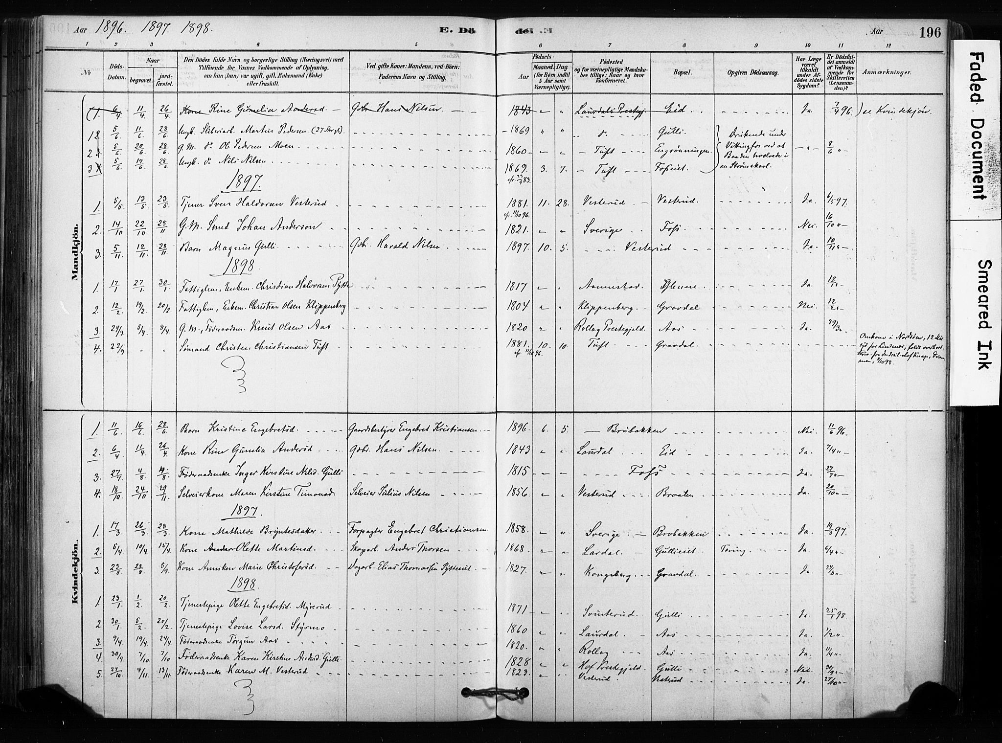 Sandsvær kirkebøker, SAKO/A-244/F/Fc/L0001: Parish register (official) no. III 1, 1878-1923, p. 196