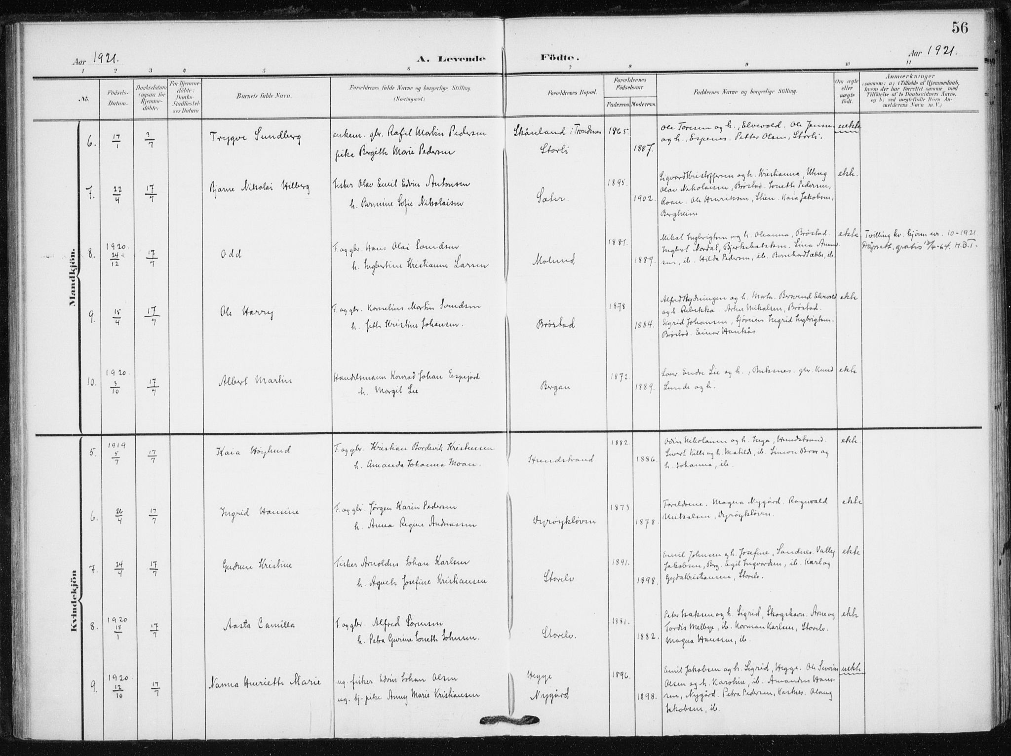 Tranøy sokneprestkontor, SATØ/S-1313/I/Ia/Iaa/L0013kirke: Parish register (official) no. 13, 1905-1922, p. 56