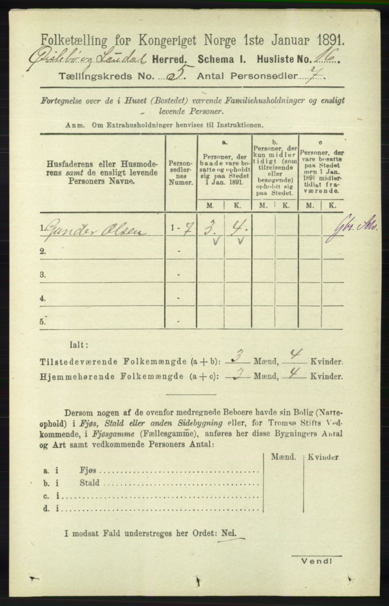 RA, 1891 census for 1021 Øyslebø og Laudal, 1891, p. 1291