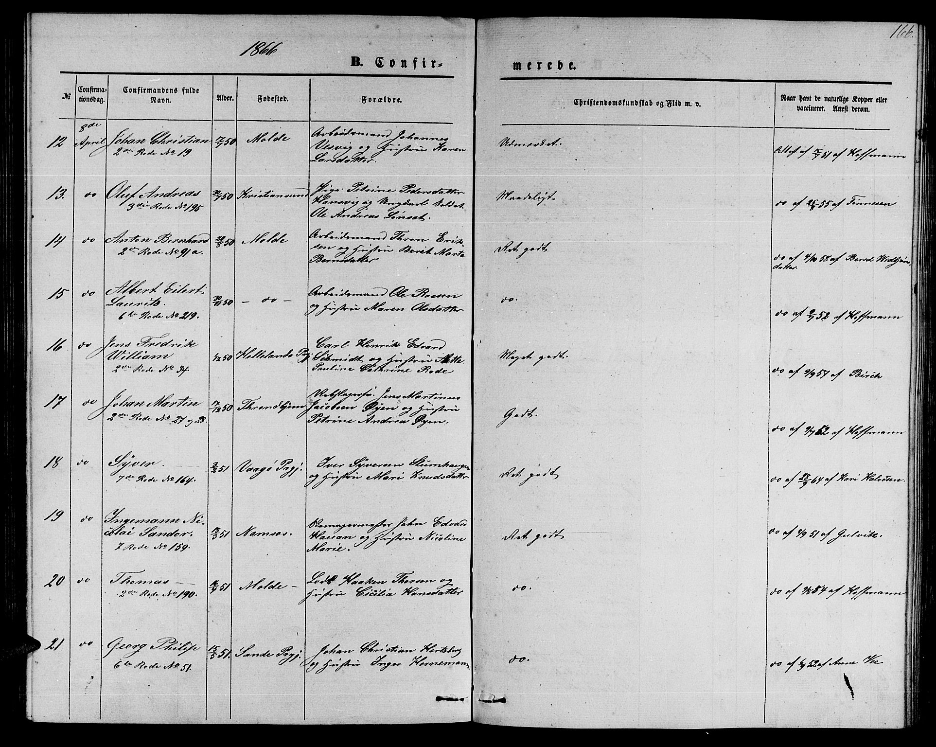 Ministerialprotokoller, klokkerbøker og fødselsregistre - Møre og Romsdal, AV/SAT-A-1454/558/L0701: Parish register (copy) no. 558C02, 1862-1879, p. 166