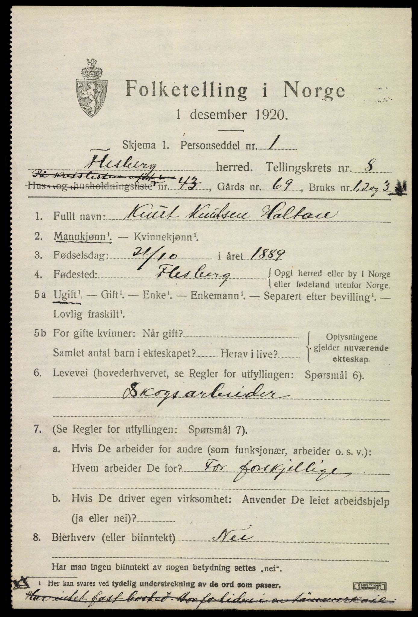 SAKO, 1920 census for Flesberg, 1920, p. 3521