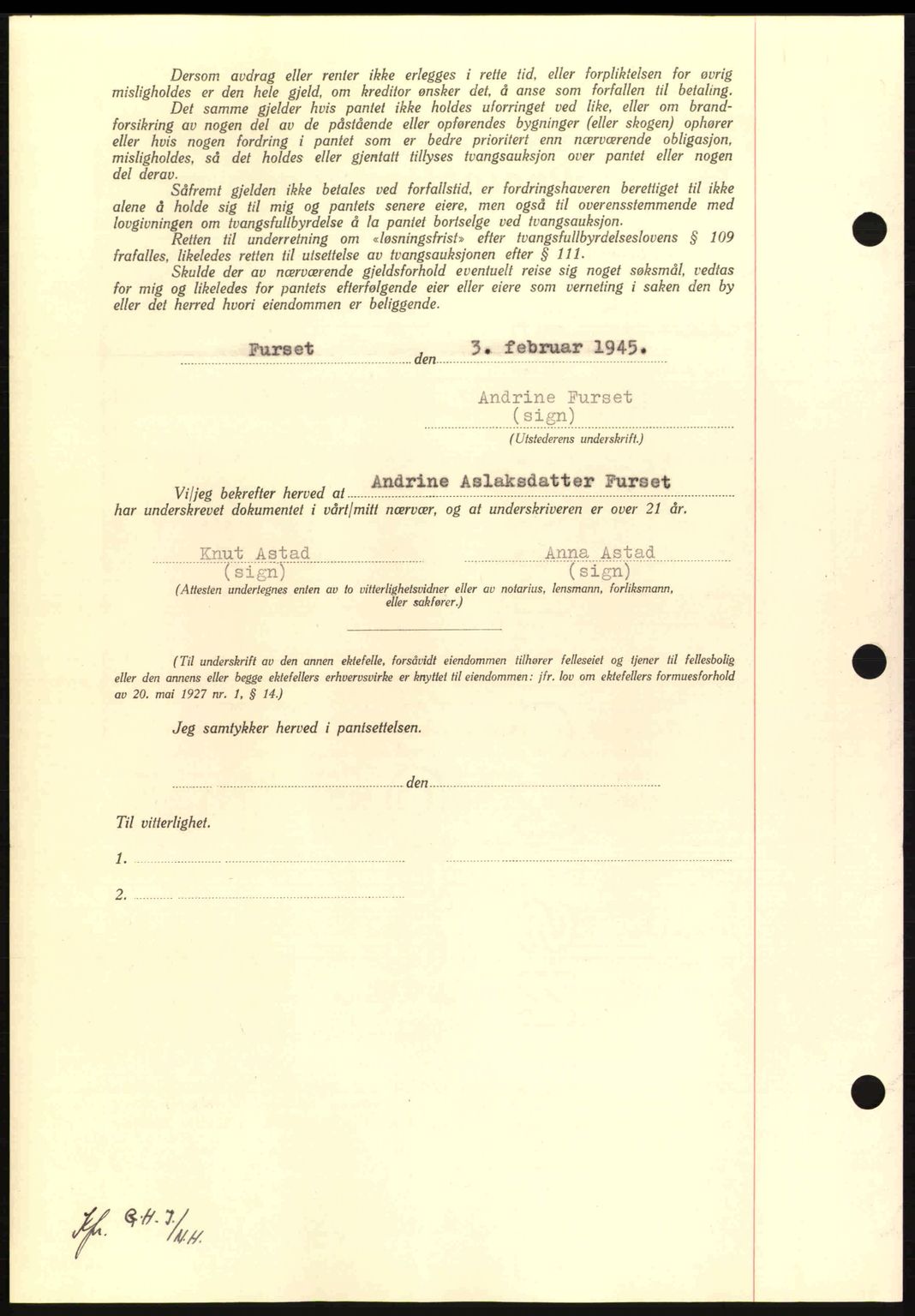 Nordmøre sorenskriveri, AV/SAT-A-4132/1/2/2Ca: Mortgage book no. B92, 1944-1945, Diary no: : 210/1945