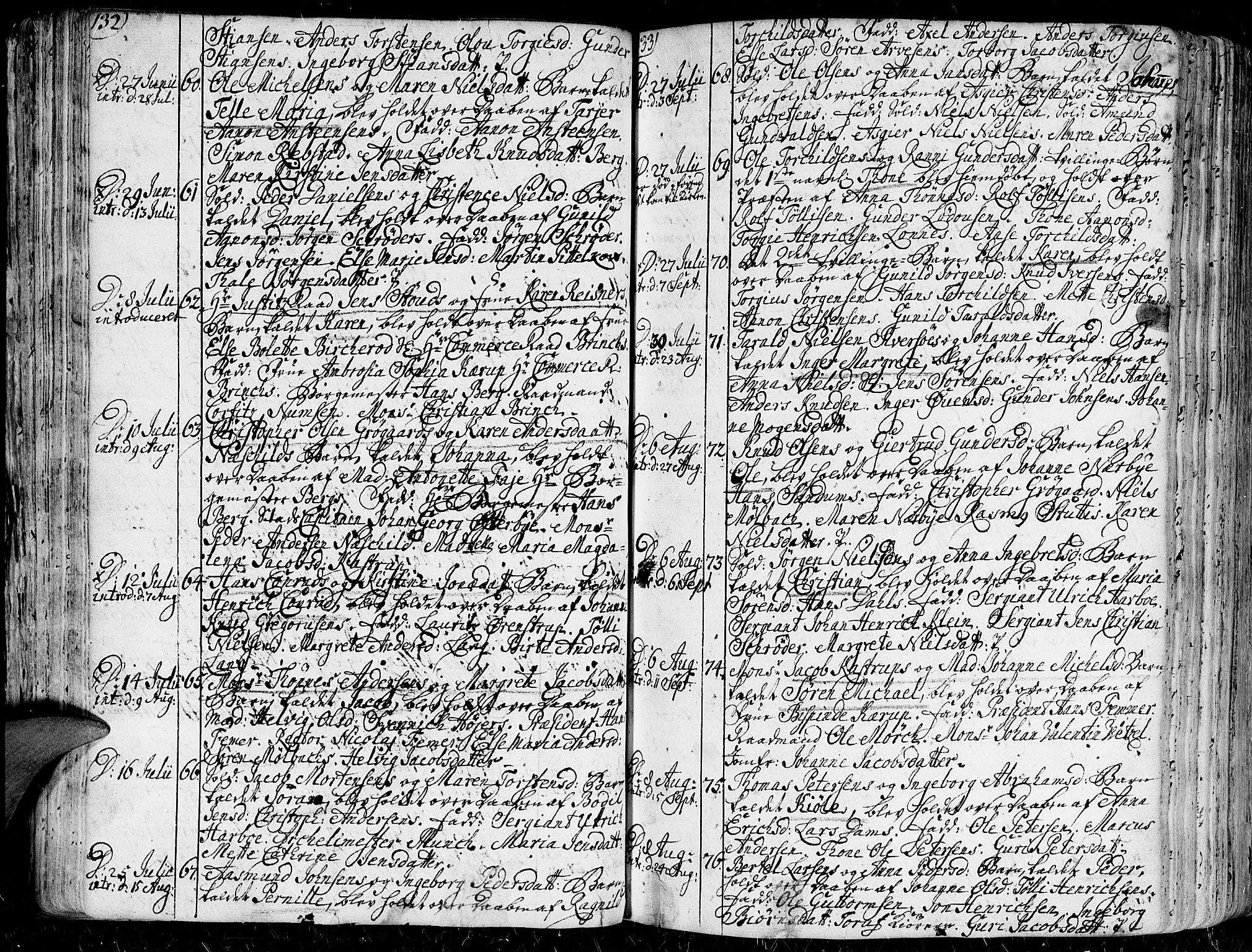 Kristiansand domprosti, SAK/1112-0006/F/Fa/L0001: Parish register (official) no. A 1, 1734-1793, p. 132-133