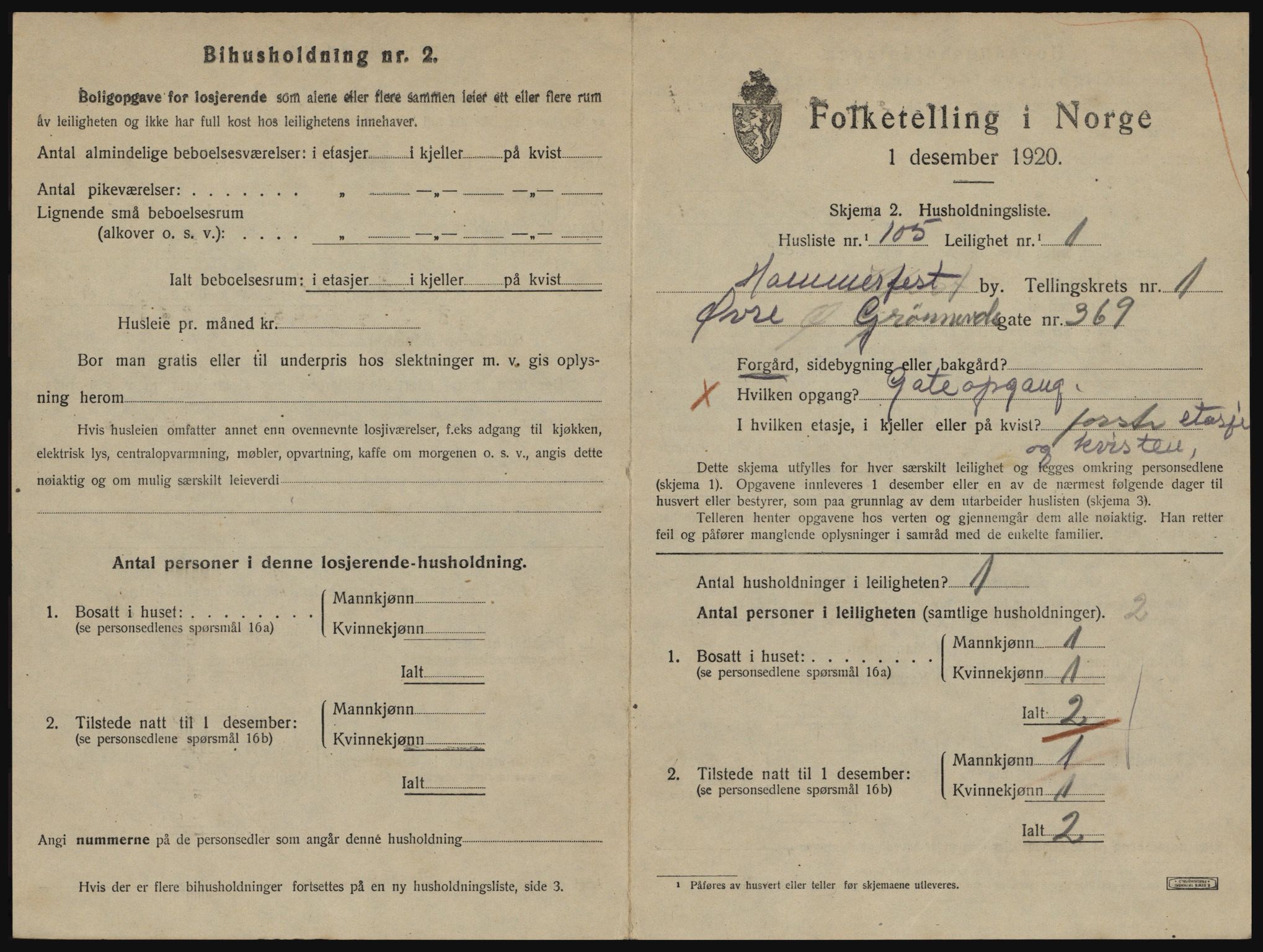 SATØ, 1920 census for Hammerfest, 1920, p. 1356
