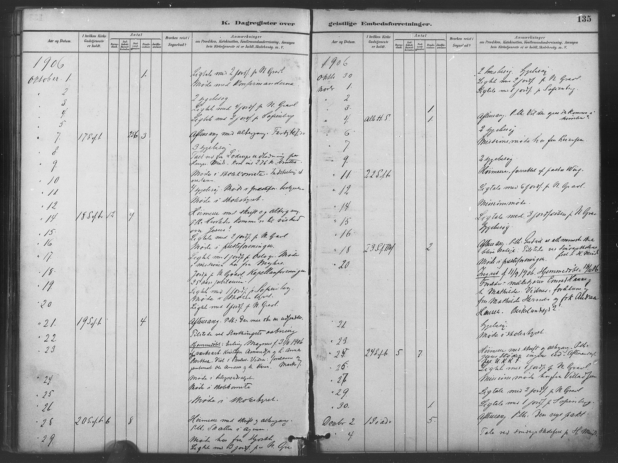 Paulus prestekontor Kirkebøker, AV/SAO-A-10871/I/Ib/L0001: Diary records no. II 1, 1882-1910, p. 135