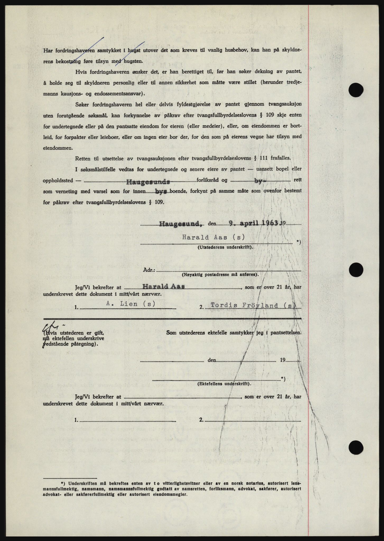 Haugesund tingrett, AV/SAST-A-101415/01/II/IIC/L0050: Mortgage book no. B 50, 1962-1963, Diary no: : 786/1963