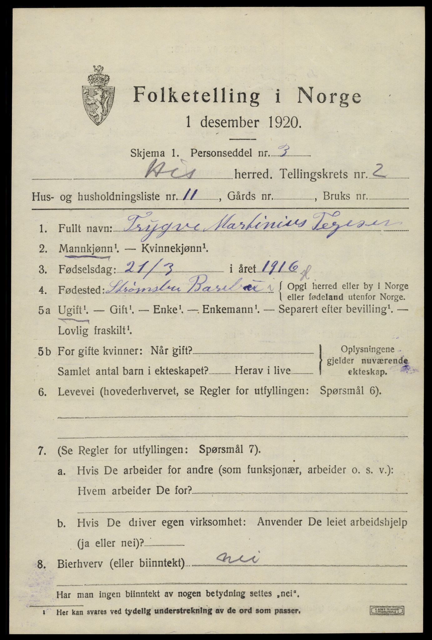 SAK, 1920 census for Hisøy, 1920, p. 2518
