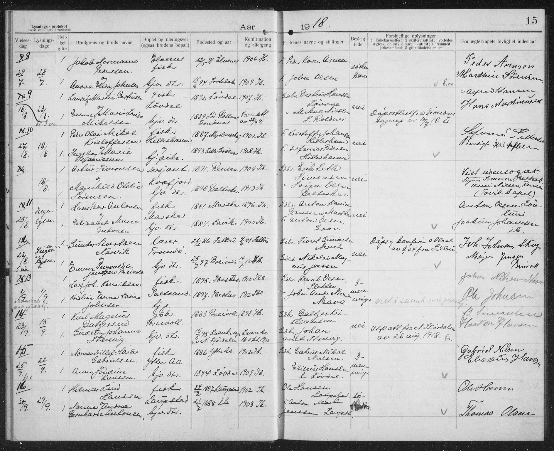 Ibestad sokneprestembete, AV/SATØ-S-0077/I/Ie/L0067: Banns register no. 67, 1914-1919, p. 15