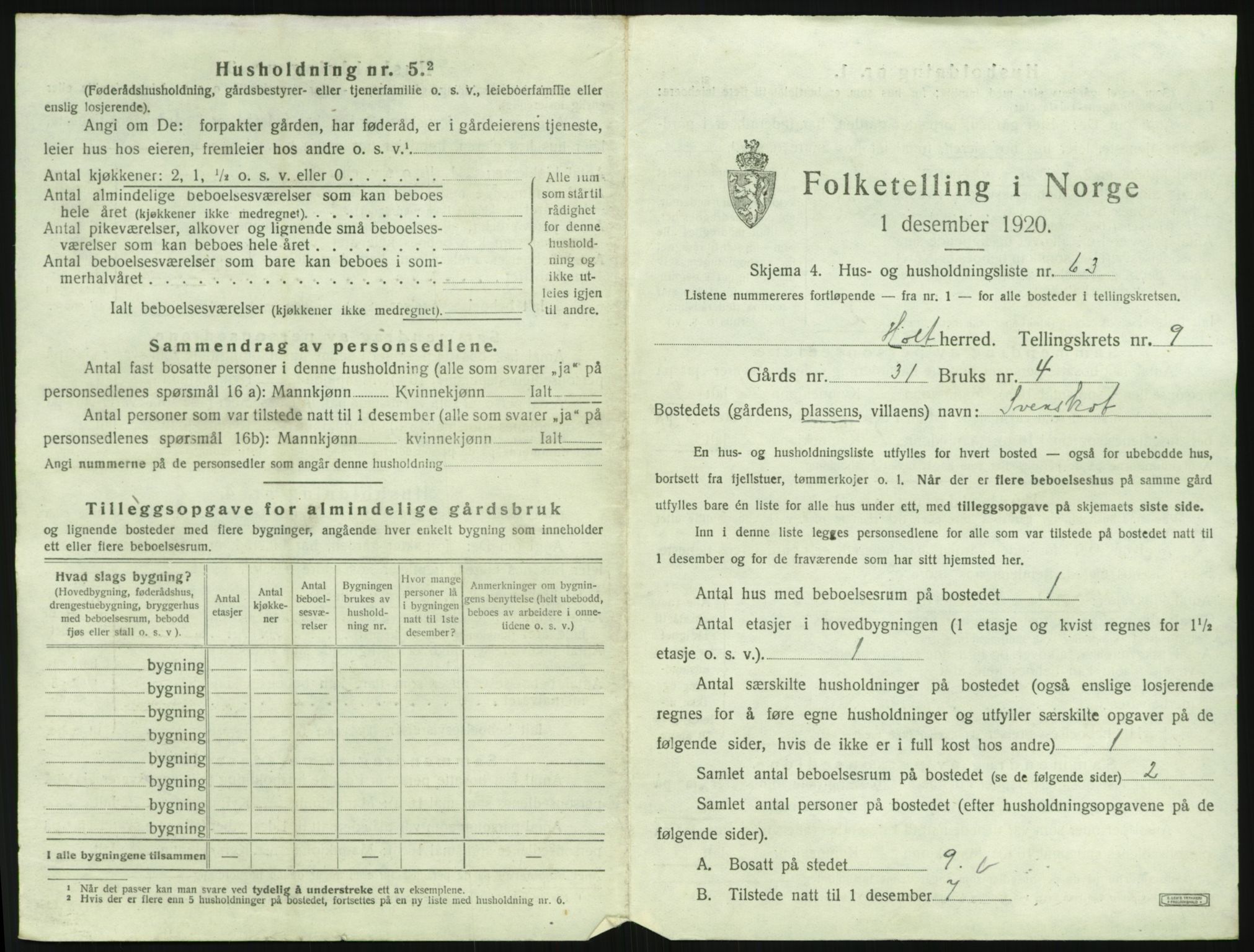 SAK, 1920 census for Holt, 1920, p. 900