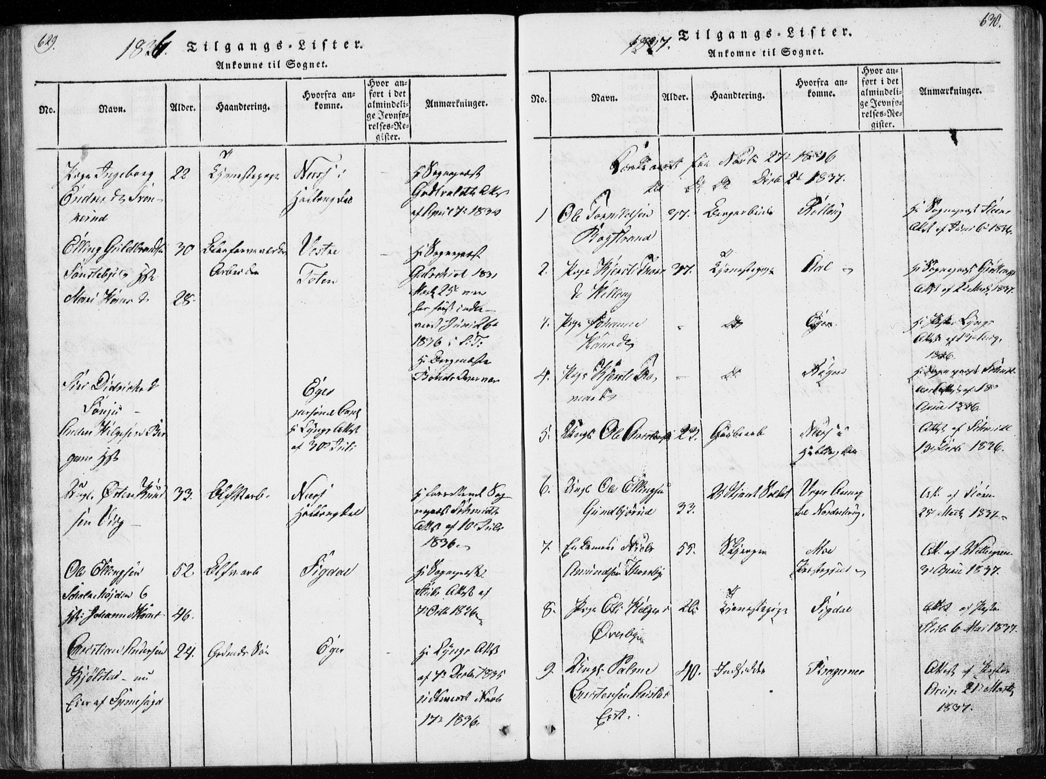 Modum kirkebøker, SAKO/A-234/G/Ga/L0002: Parish register (copy) no. I 2, 1824-1832, p. 629-630