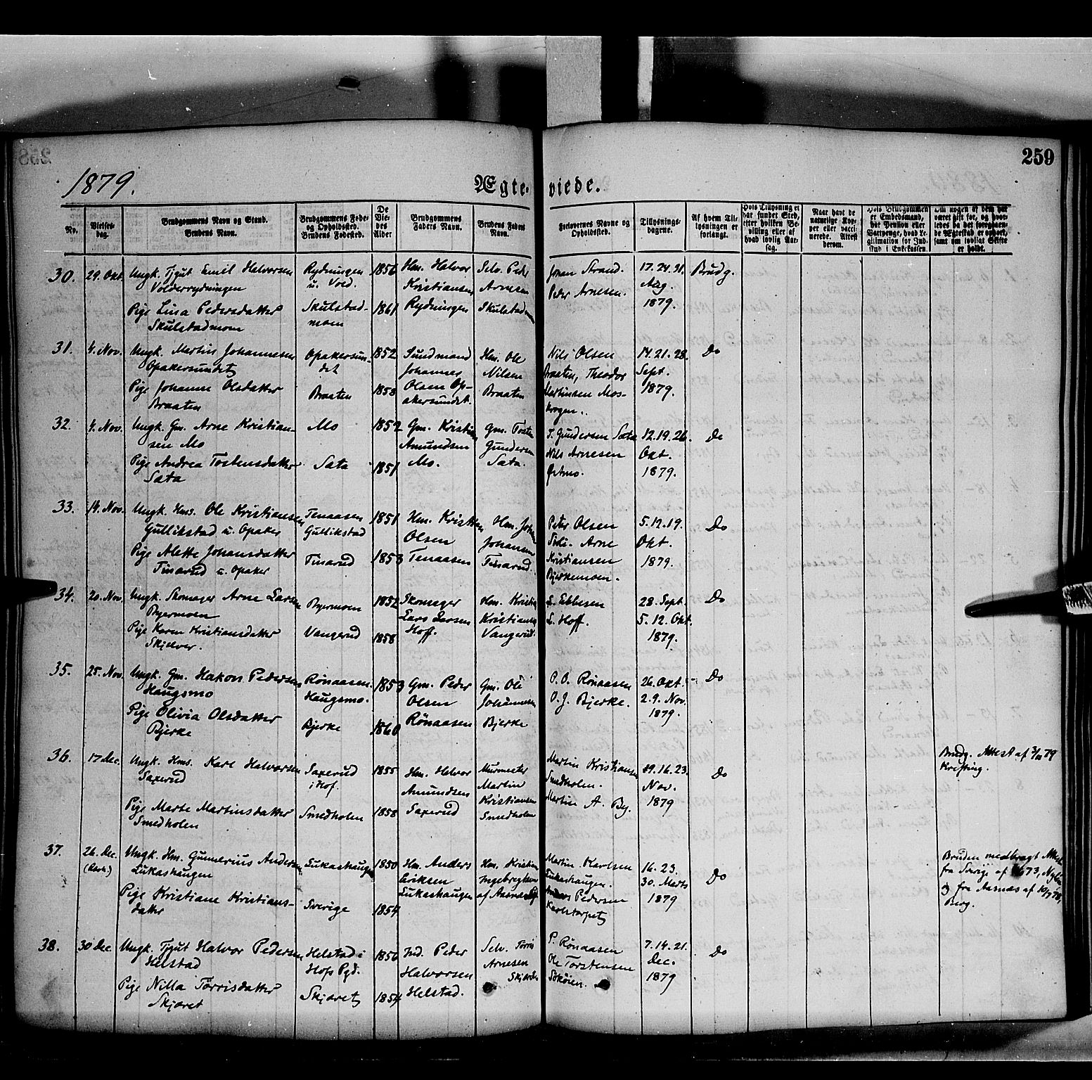 Grue prestekontor, SAH/PREST-036/H/Ha/Haa/L0011: Parish register (official) no. 11, 1873-1880, p. 259