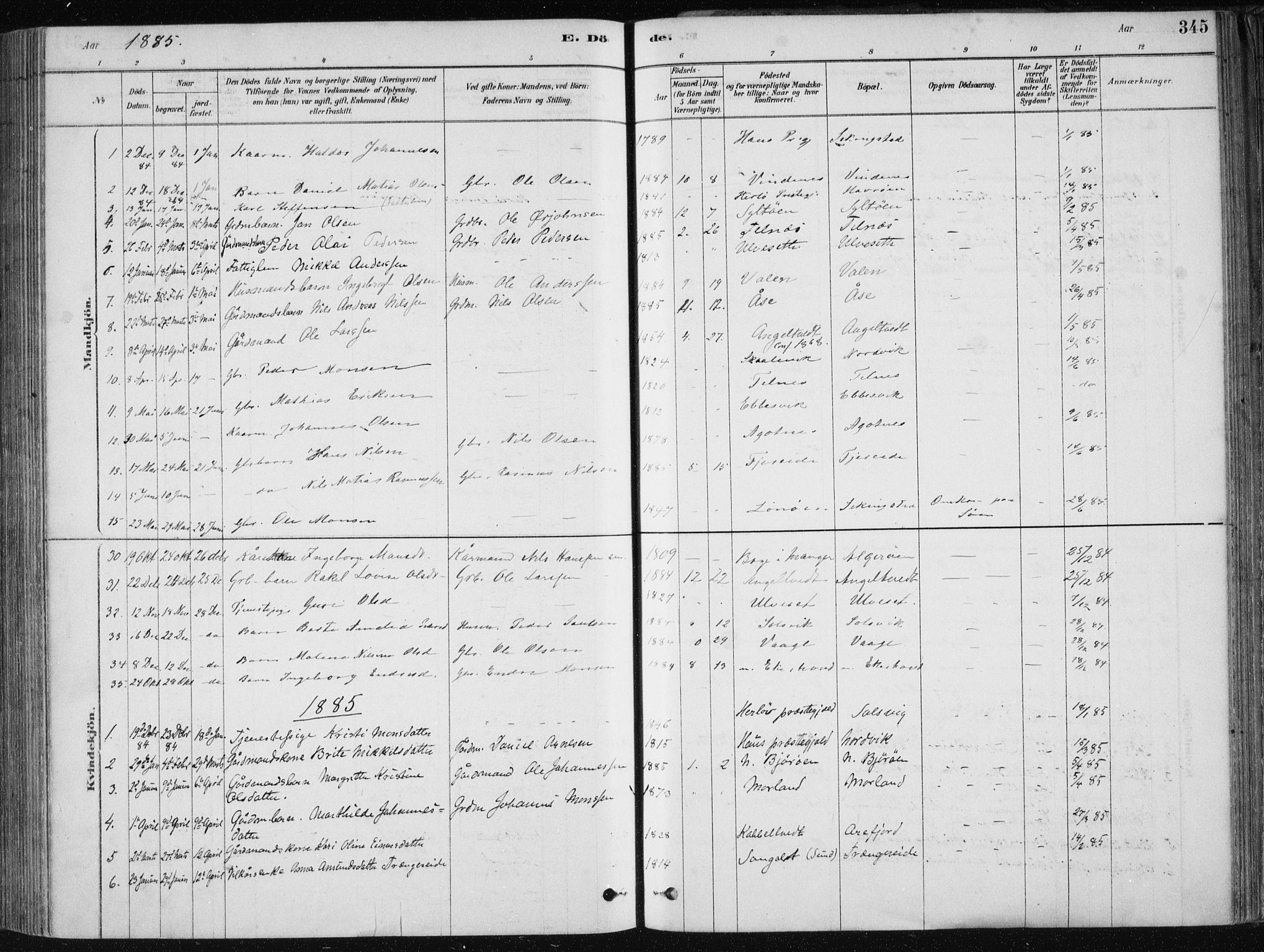 Fjell sokneprestembete, SAB/A-75301/H/Haa: Parish register (official) no. A  8, 1878-1898, p. 345
