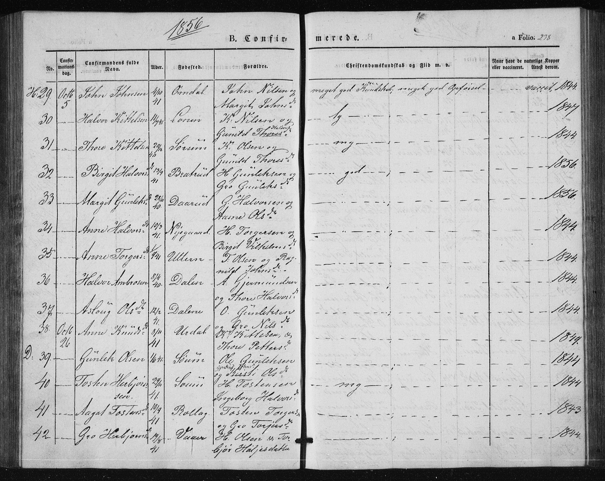 Tinn kirkebøker, SAKO/A-308/F/Fa/L0005: Parish register (official) no. I 5, 1844-1856, p. 238