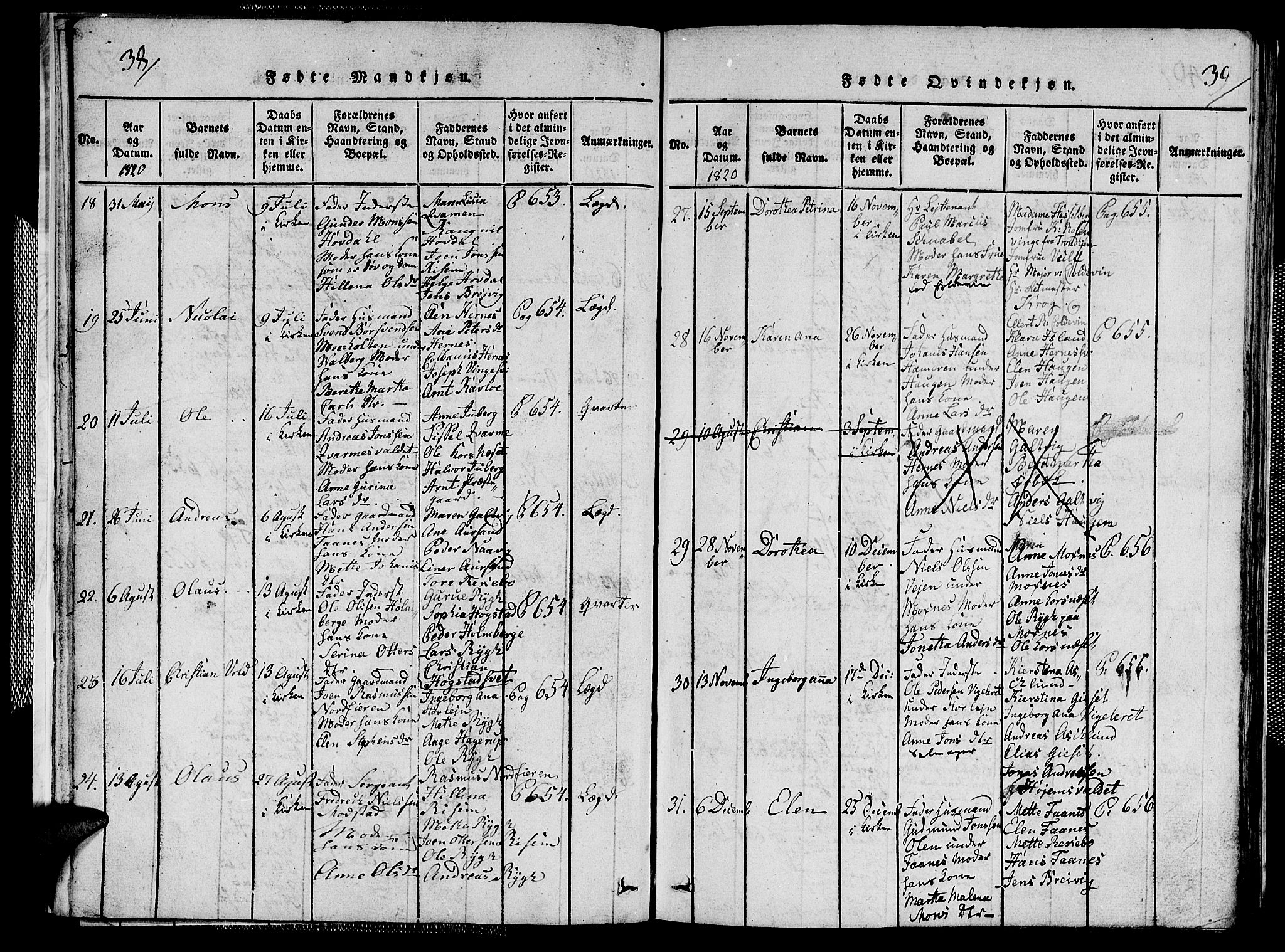 Ministerialprotokoller, klokkerbøker og fødselsregistre - Nord-Trøndelag, SAT/A-1458/713/L0124: Parish register (copy) no. 713C01, 1817-1827, p. 38-39
