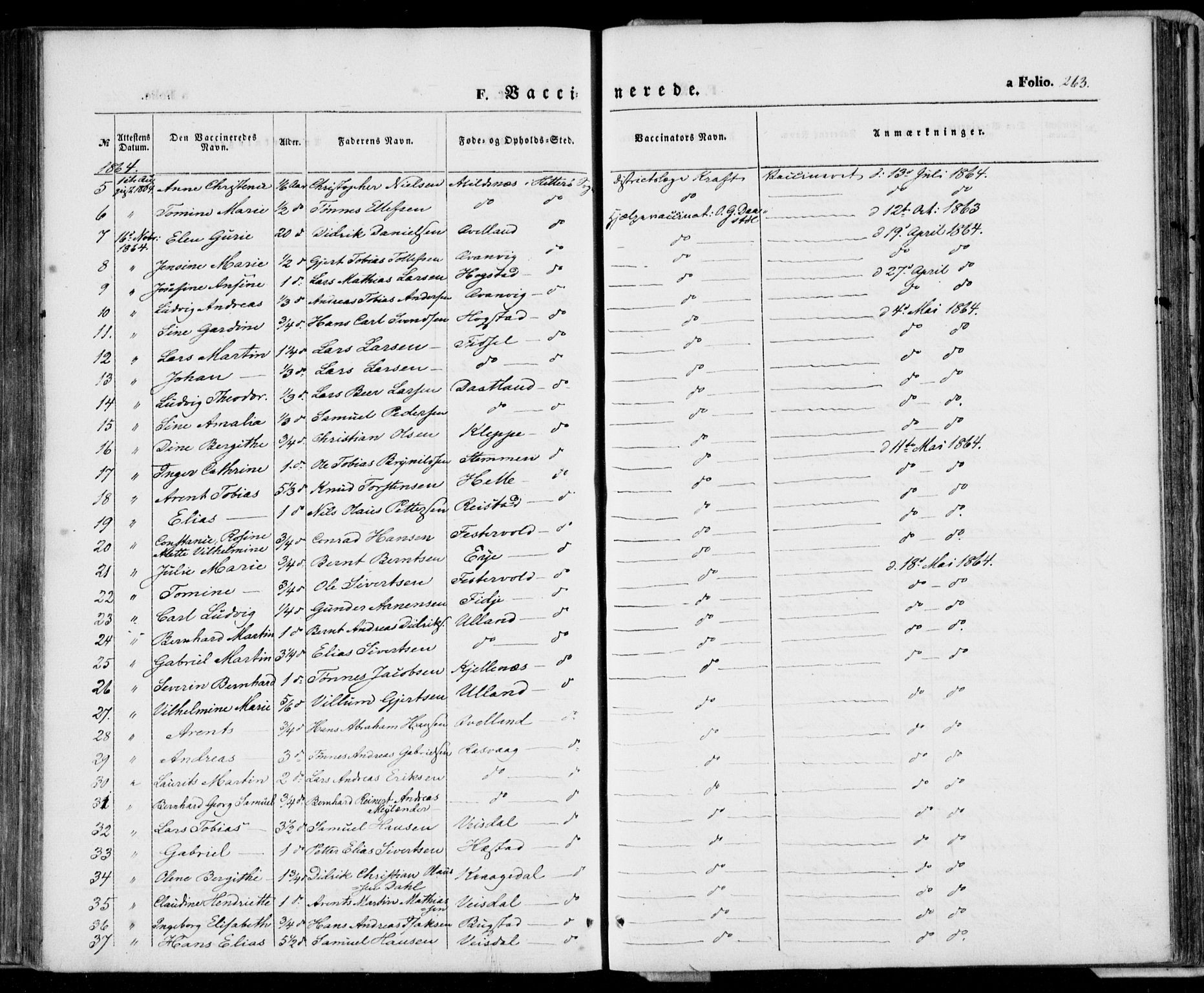 Flekkefjord sokneprestkontor, AV/SAK-1111-0012/F/Fa/Fab/L0004: Parish register (official) no. A 4, 1850-1875, p. 263