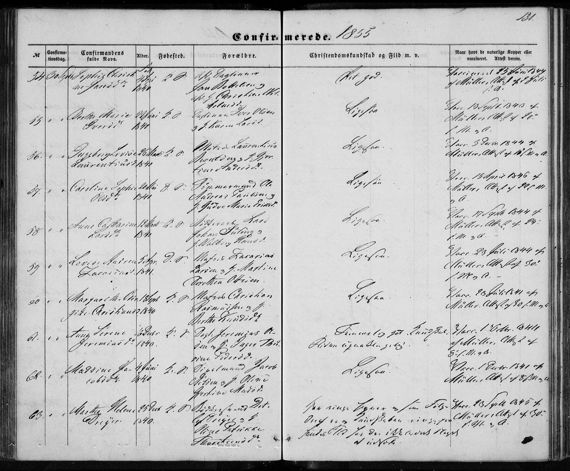 Korskirken sokneprestembete, SAB/A-76101/H/Haa/L0027: Parish register (official) no. C 3, 1854-1868, p. 131