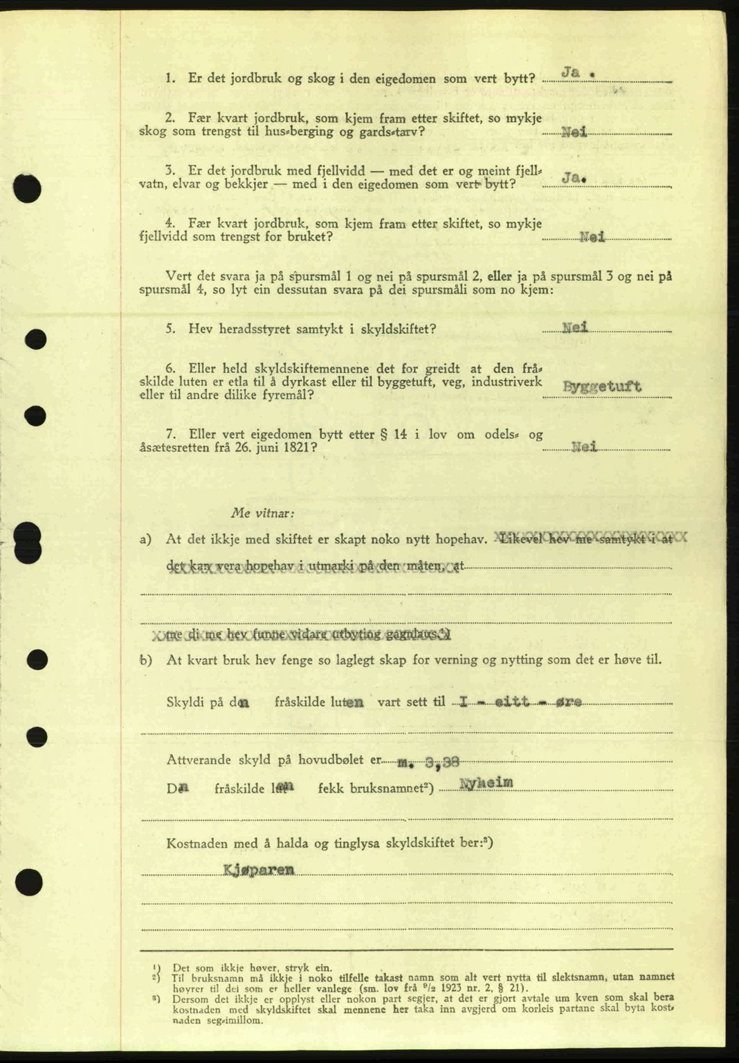 Nordre Sunnmøre sorenskriveri, AV/SAT-A-0006/1/2/2C/2Ca: Mortgage book no. A20a, 1945-1945, Diary no: : 934/1945