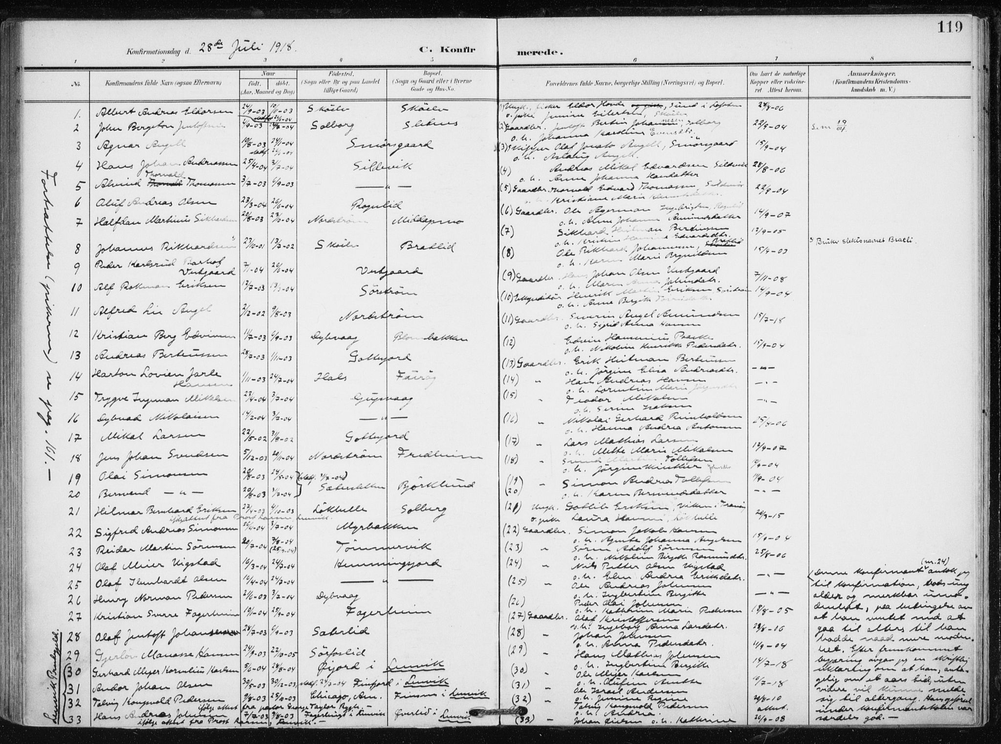 Tranøy sokneprestkontor, SATØ/S-1313/I/Ia/Iaa/L0012kirke: Parish register (official) no. 12, 1905-1918, p. 119