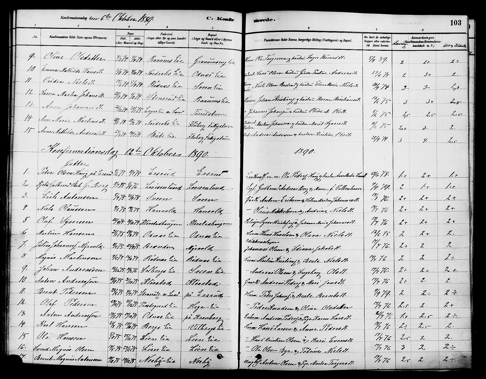 Søndre Land prestekontor, SAH/PREST-122/K/L0002: Parish register (official) no. 2, 1878-1894, p. 103