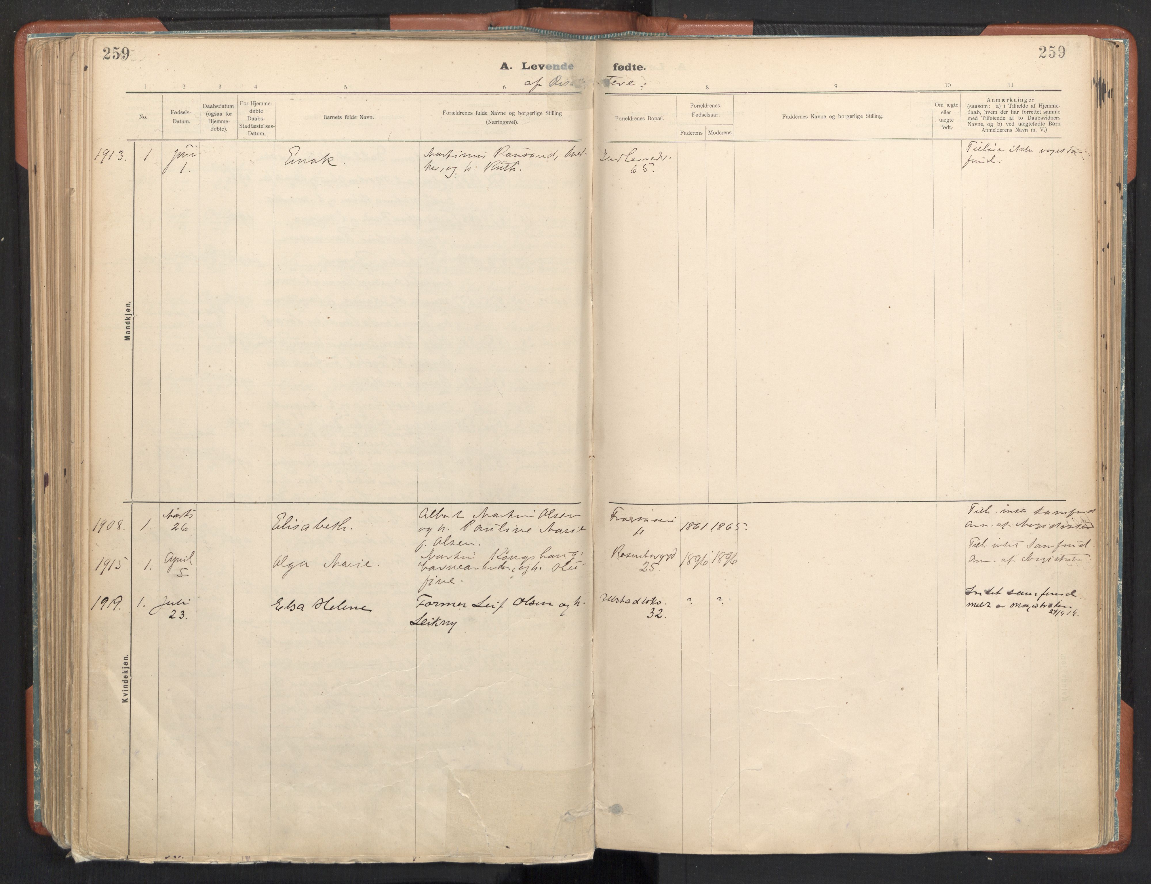 Ministerialprotokoller, klokkerbøker og fødselsregistre - Sør-Trøndelag, SAT/A-1456/605/L0243: Parish register (official) no. 605A05, 1908-1923, p. 259
