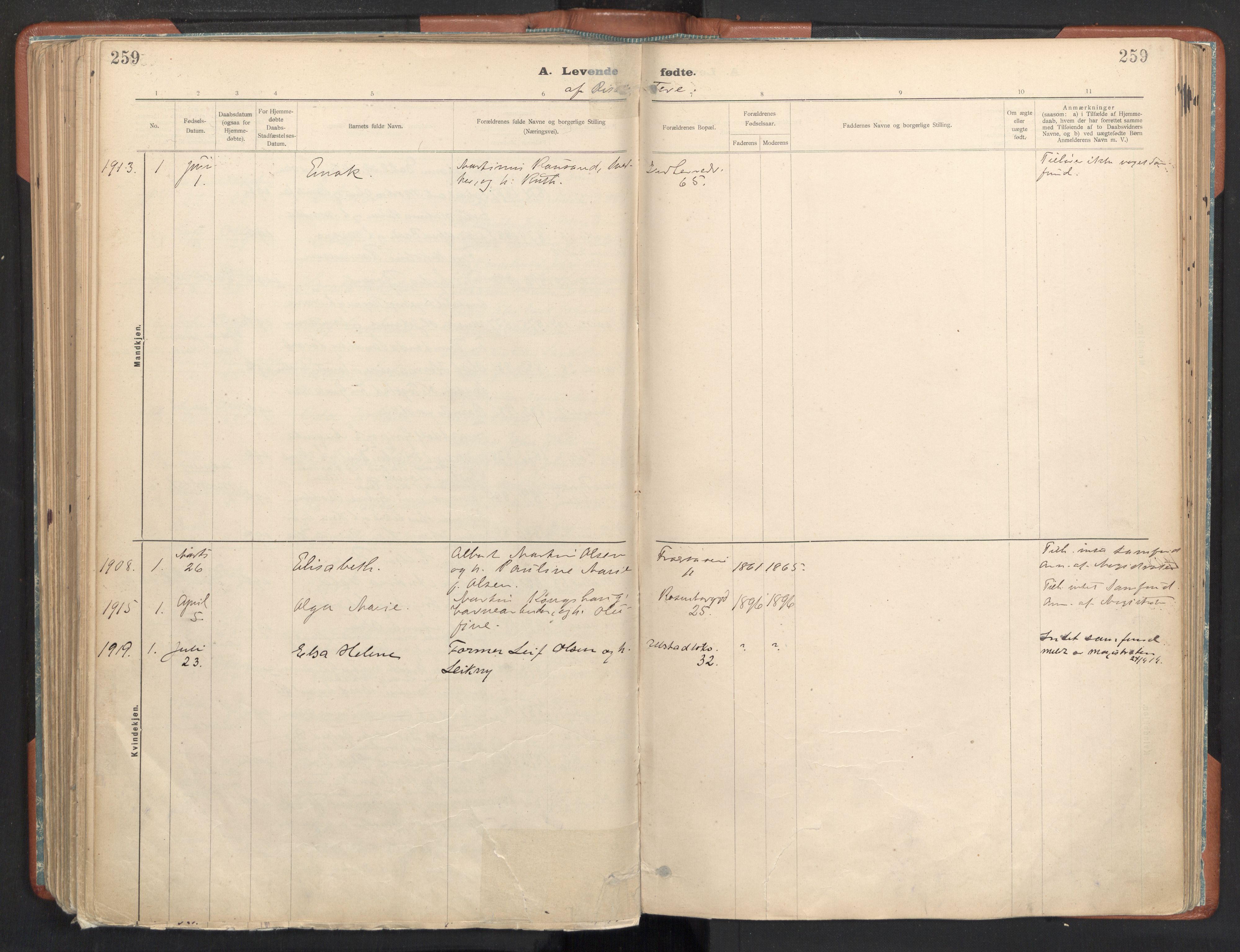 Ministerialprotokoller, klokkerbøker og fødselsregistre - Sør-Trøndelag, AV/SAT-A-1456/605/L0243: Parish register (official) no. 605A05, 1908-1923, p. 259