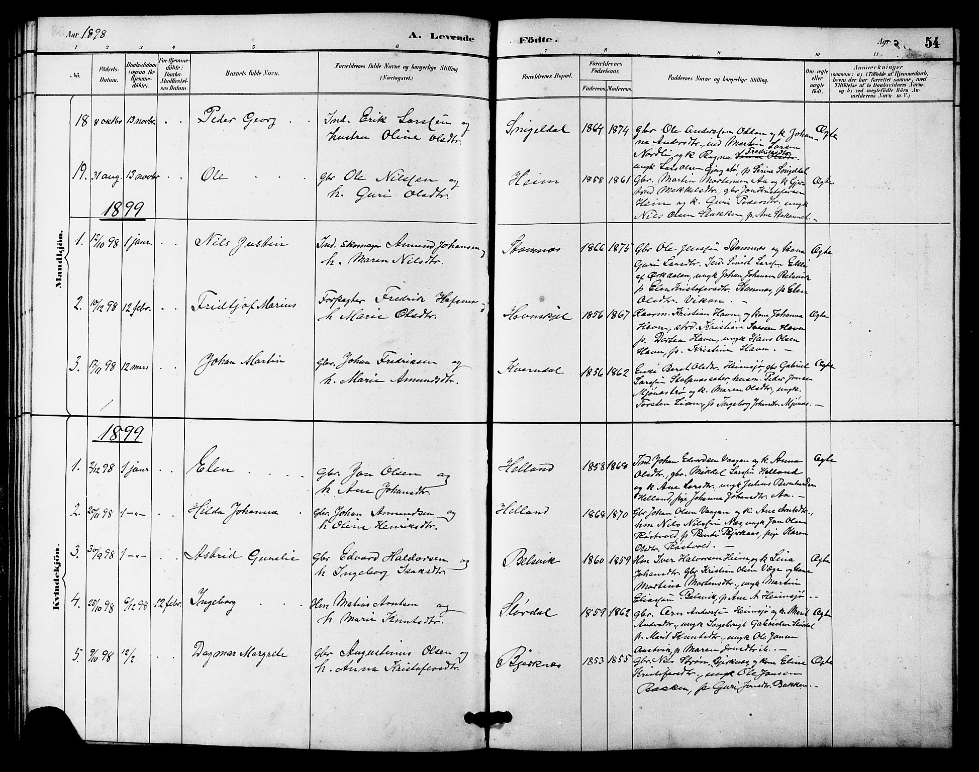 Ministerialprotokoller, klokkerbøker og fødselsregistre - Sør-Trøndelag, SAT/A-1456/633/L0519: Parish register (copy) no. 633C01, 1884-1905, p. 54