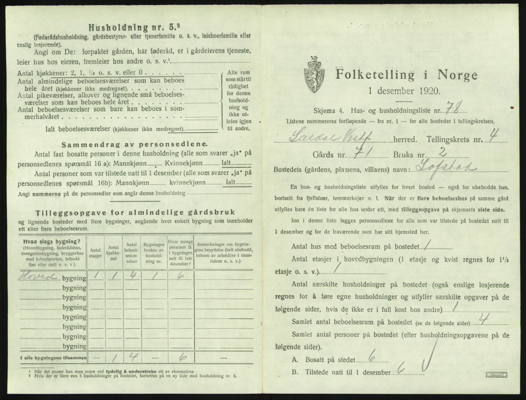 SAKO, 1920 census for Lardal, 1920, p. 663