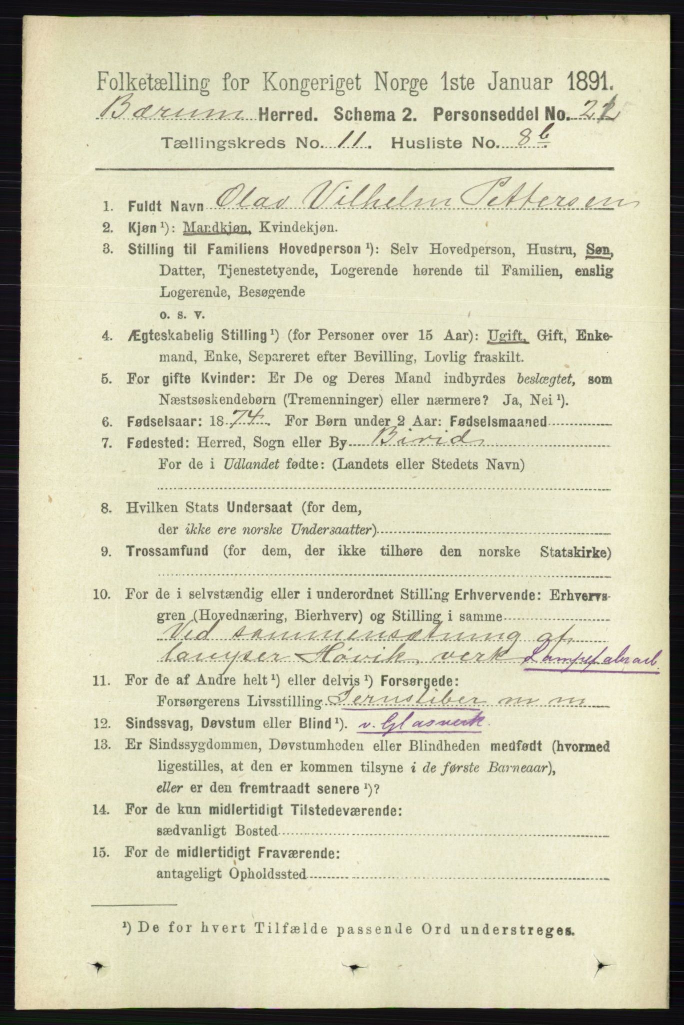 RA, 1891 census for 0219 Bærum, 1891, p. 7490