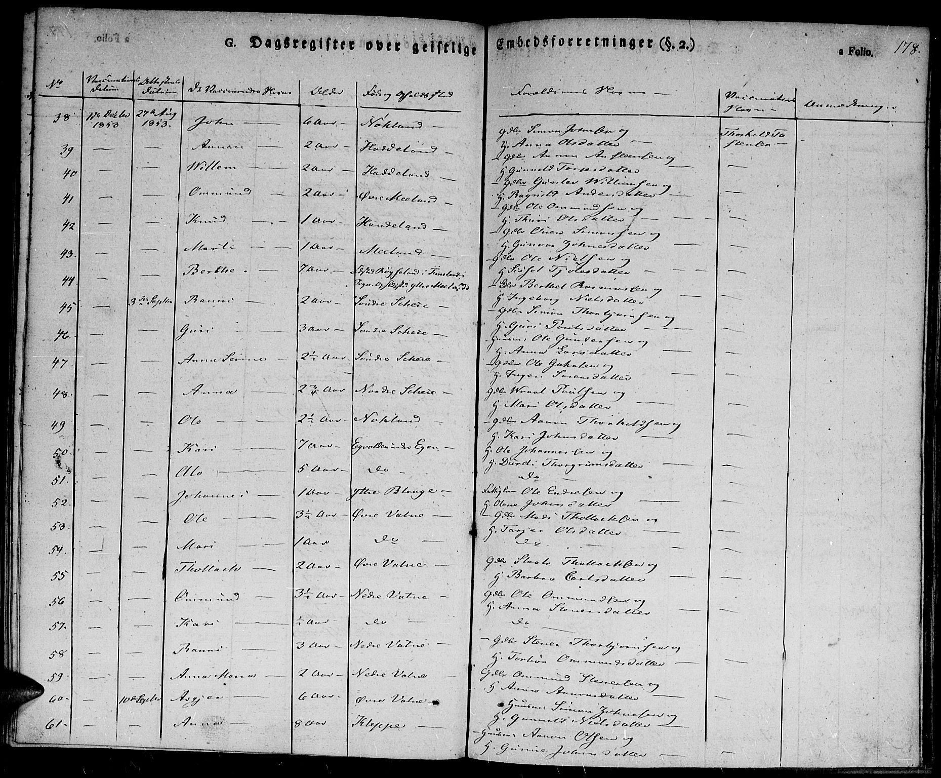 Hægebostad sokneprestkontor, AV/SAK-1111-0024/F/Fa/Fab/L0001: Parish register (official) no. A 1, 1823-1867, p. 178