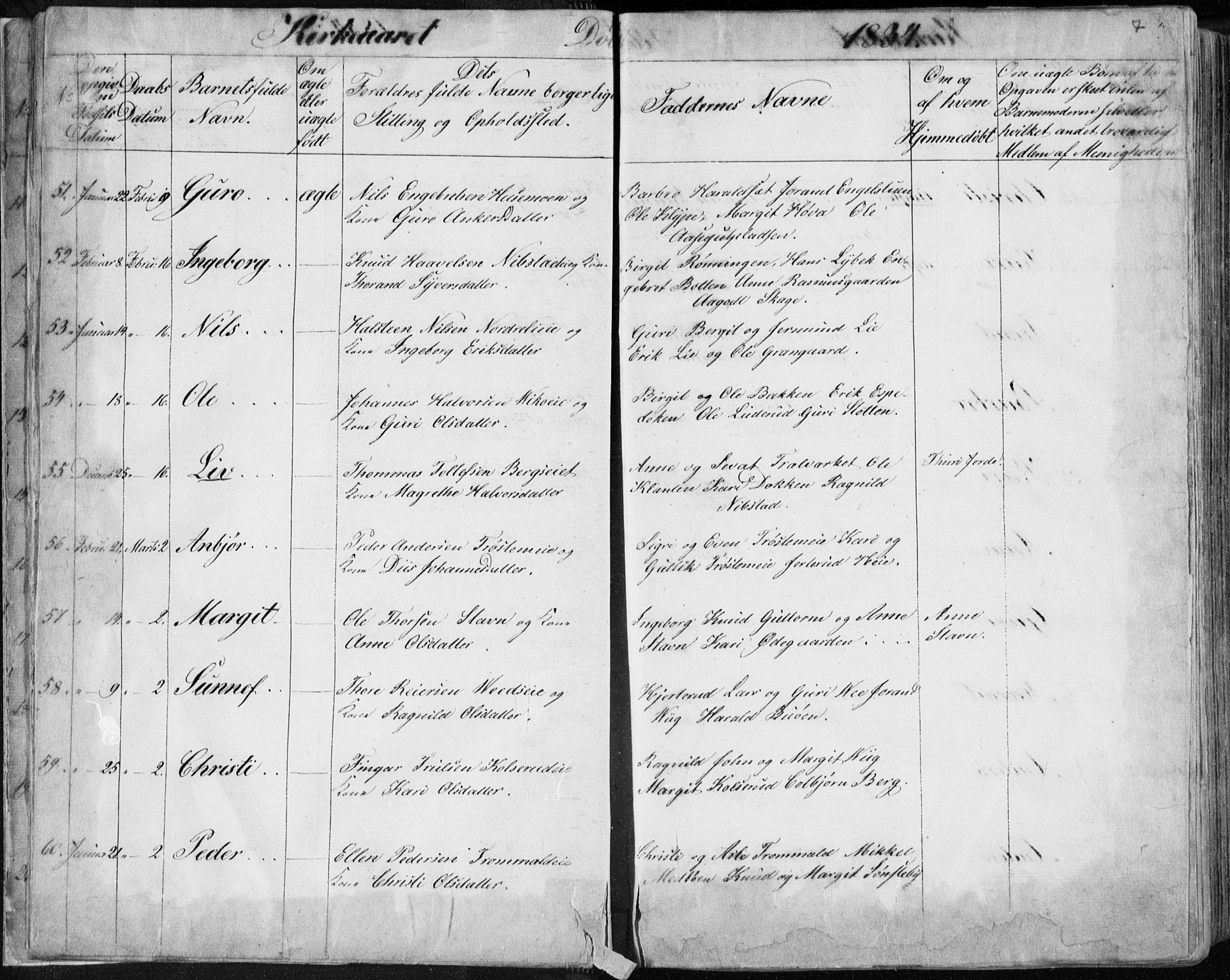 Nes kirkebøker, AV/SAKO-A-236/F/Fa/L0009: Parish register (official) no. 9, 1834-1863, p. 7