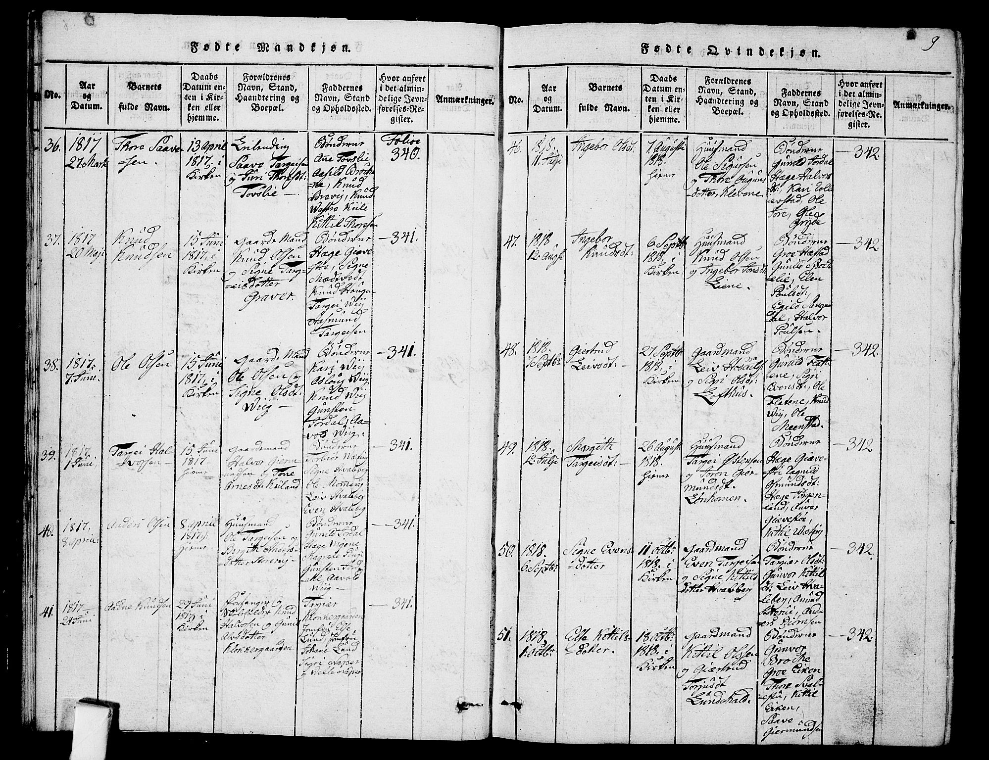 Fyresdal kirkebøker, AV/SAKO-A-263/G/Ga/L0001: Parish register (copy) no. I 1, 1816-1840, p. 9