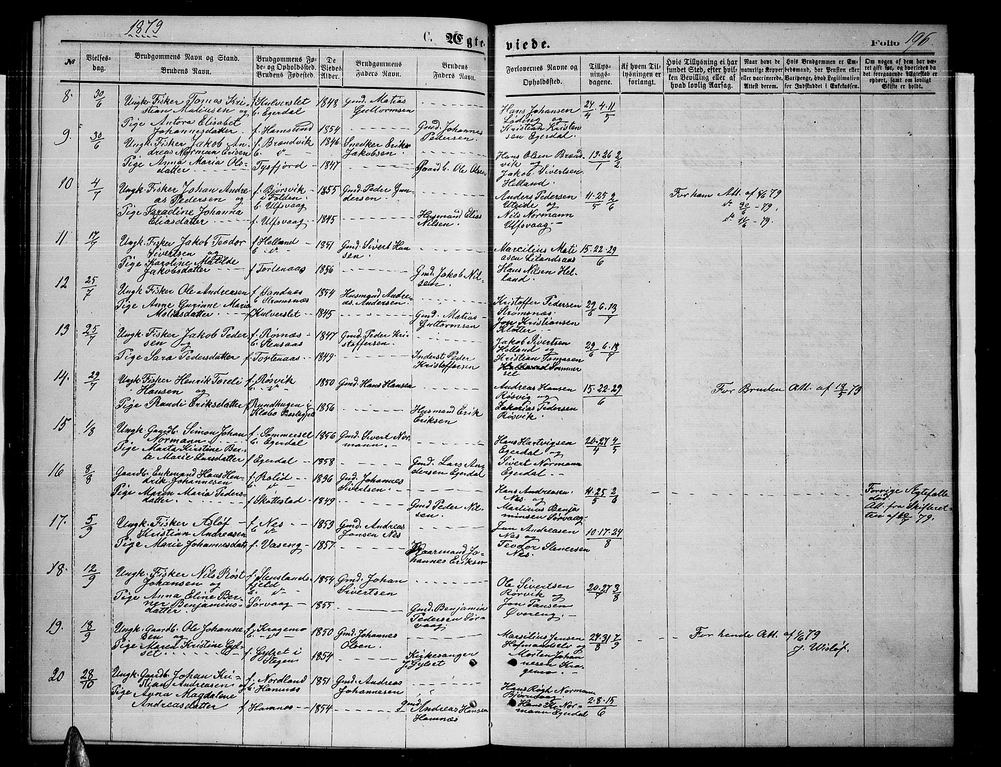 Ministerialprotokoller, klokkerbøker og fødselsregistre - Nordland, AV/SAT-A-1459/859/L0858: Parish register (copy) no. 859C04, 1873-1886, p. 196