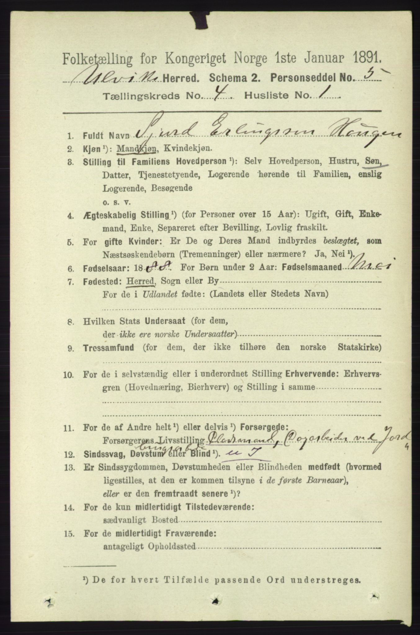 RA, 1891 census for 1233 Ulvik, 1891, p. 592