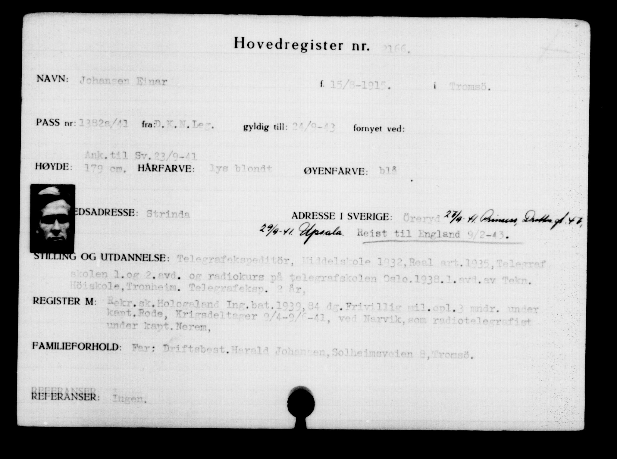 Den Kgl. Norske Legasjons Flyktningskontor, RA/S-6753/V/Va/L0003: Kjesäterkartoteket.  Flyktningenr. 2001-3495, 1940-1945, p. 230