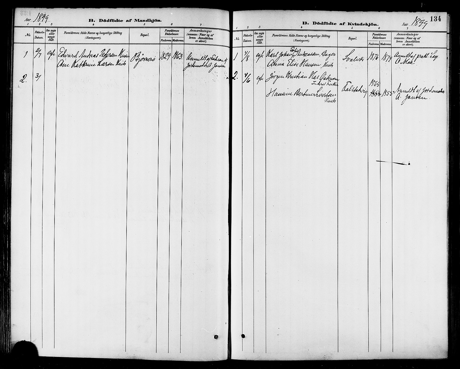 Ministerialprotokoller, klokkerbøker og fødselsregistre - Nordland, SAT/A-1459/874/L1060: Parish register (official) no. 874A04, 1890-1899, p. 134