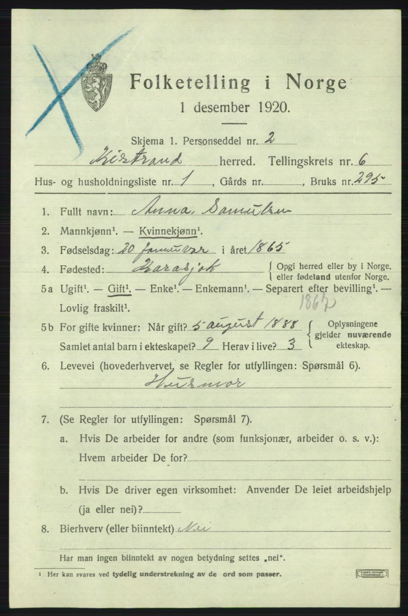 SATØ, 1920 census for Kistrand, 1920, p. 3616