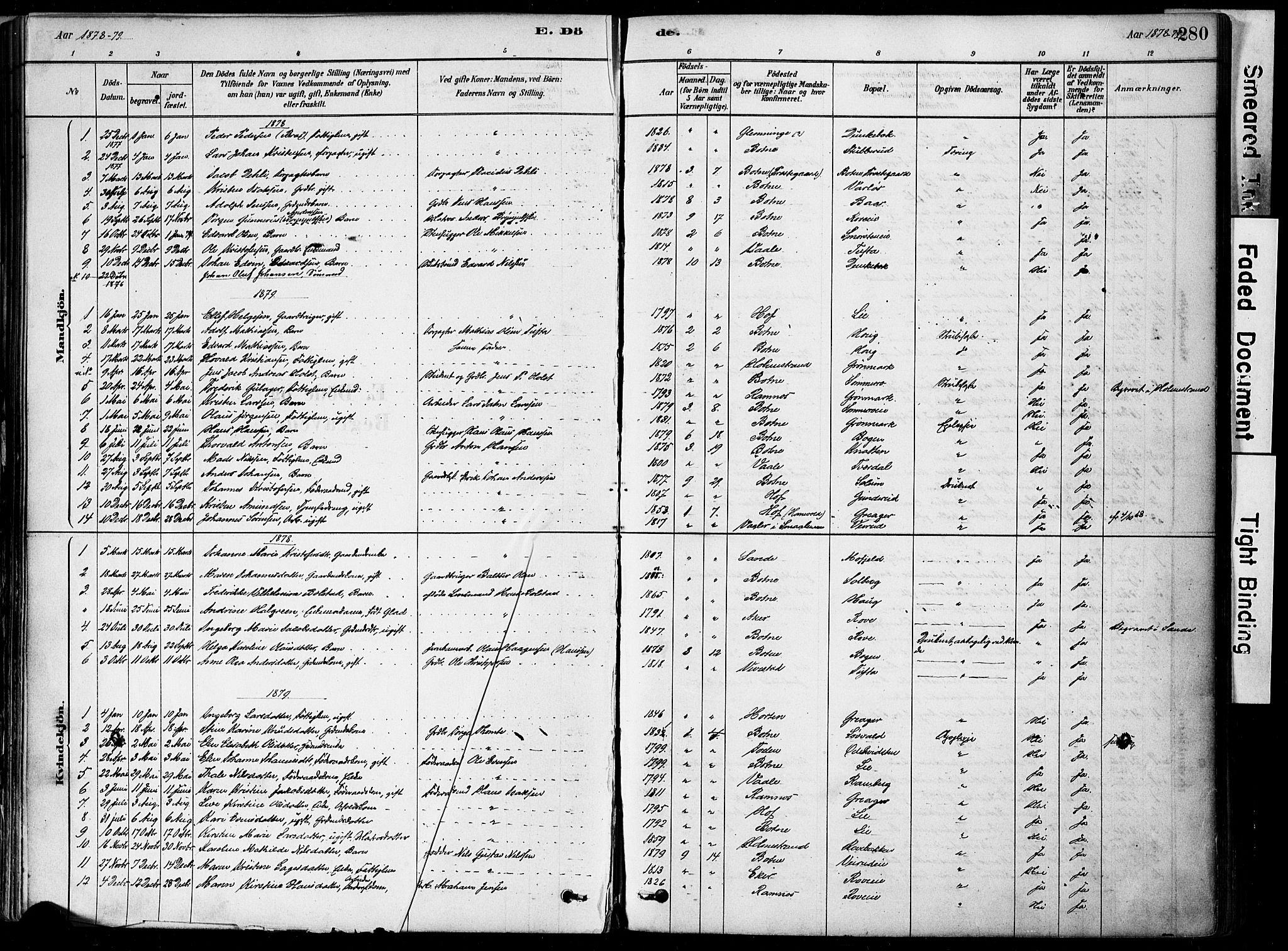 Botne kirkebøker, AV/SAKO-A-340/F/Fa/L0007: Parish register (official) no. I 7, 1878-1910, p. 280