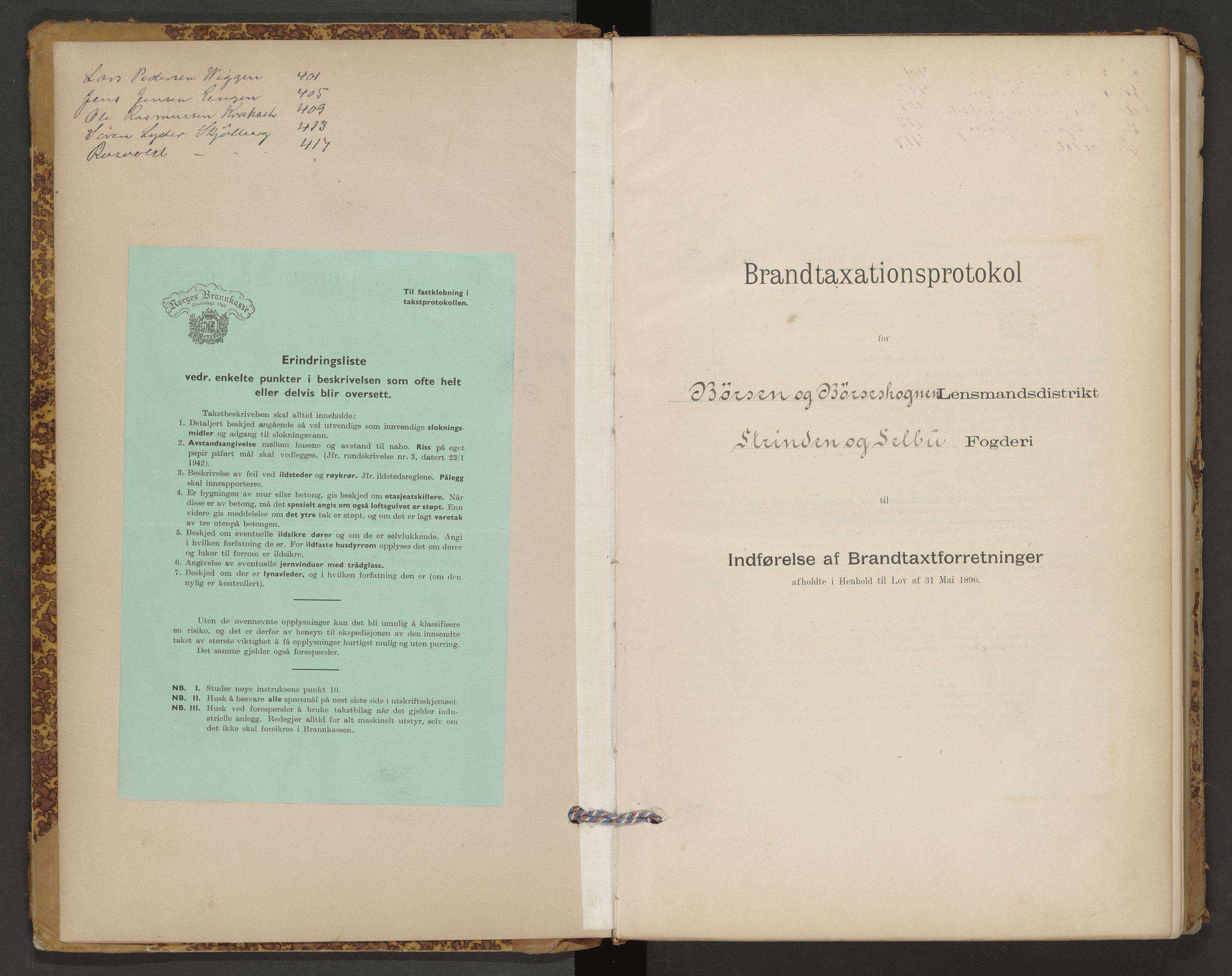 Norges Brannkasse Børsa og Skaun, AV/SAT-A-5537/Fb/L0001: Branntakstprotokoll, 1910-1942