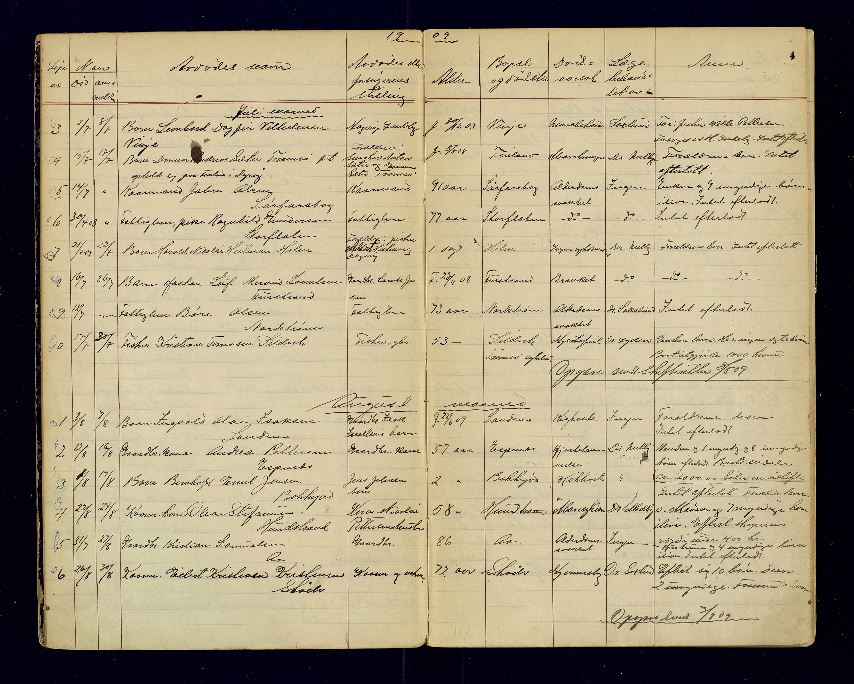 Tranøy lensmannskontor (Sørreisa lensmannskontor), AV/SATØ-SATØ-46/1/F/Fi/Fia/L0147: Dødsfallsprotokoller, 1909-1919, p. 4