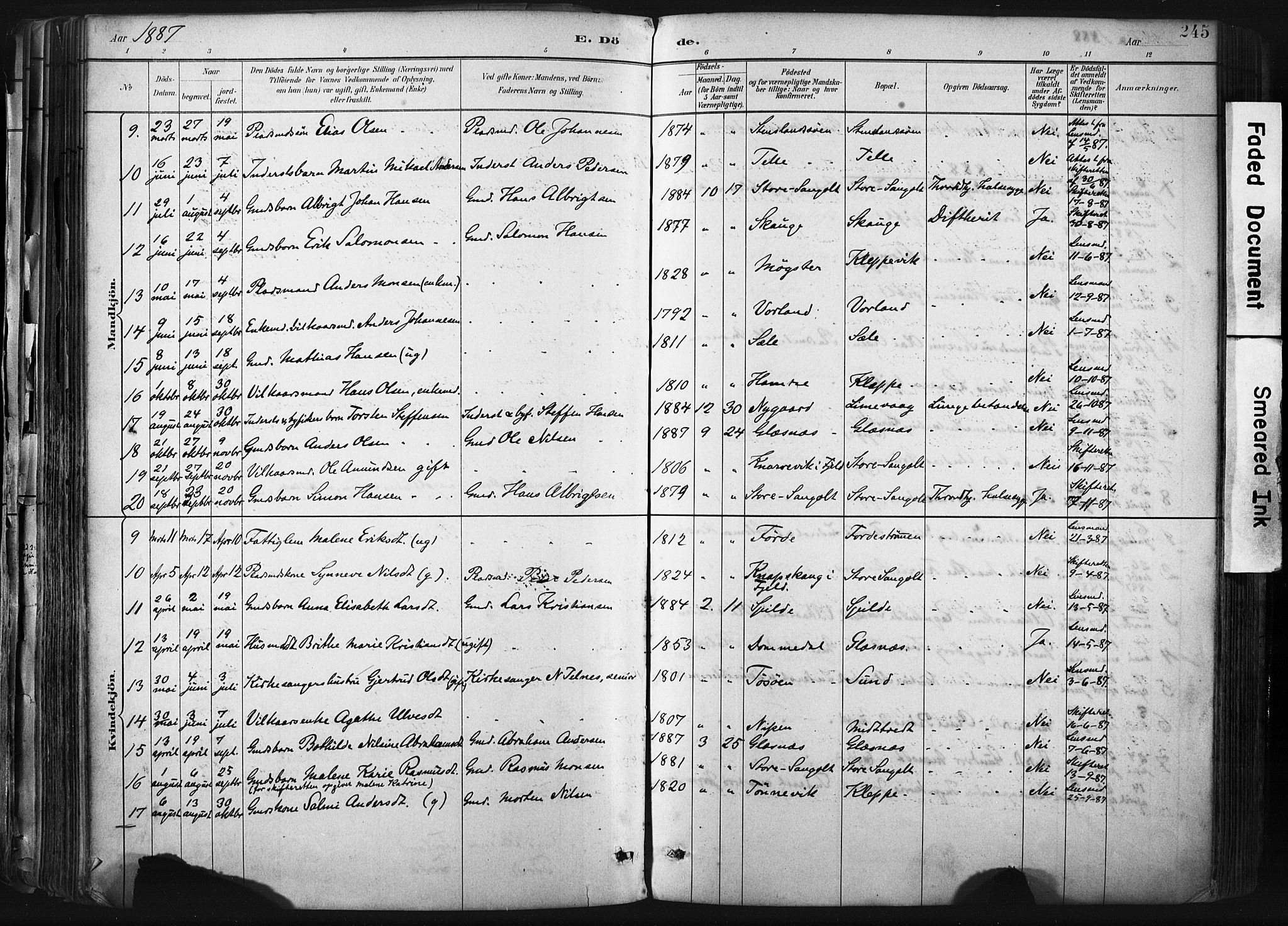 Sund sokneprestembete, AV/SAB-A-99930: Parish register (official) no. B 1, 1882-1907, p. 245