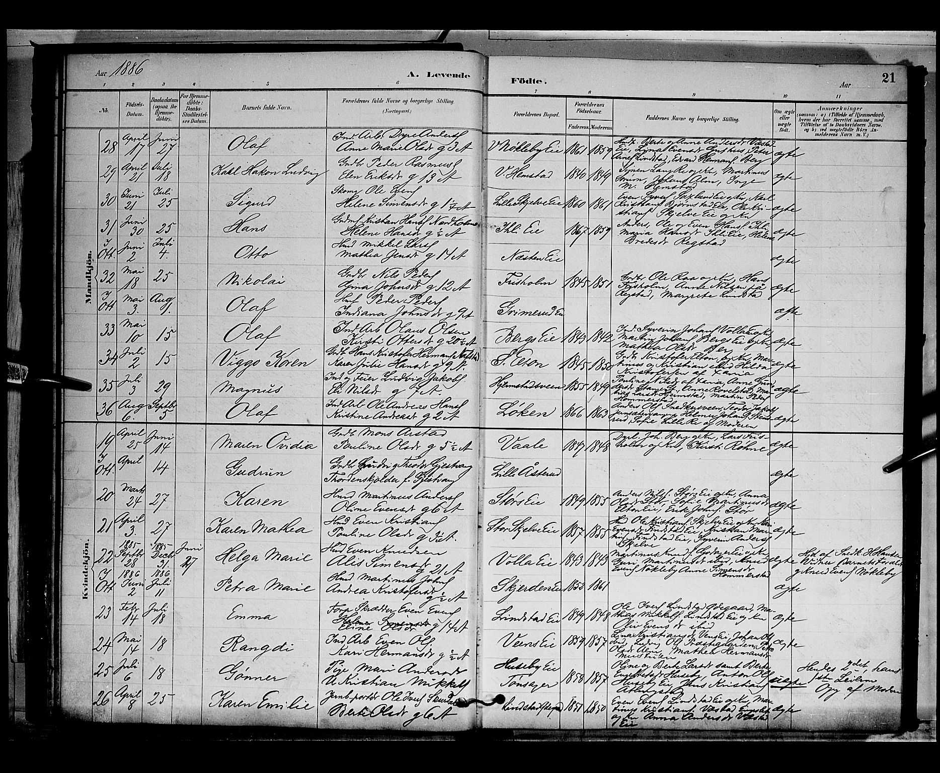 Stange prestekontor, AV/SAH-PREST-002/L/L0009: Parish register (copy) no. 9, 1883-1899, p. 21