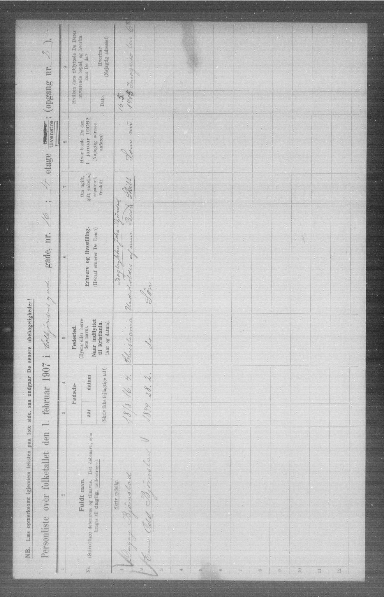 OBA, Municipal Census 1907 for Kristiania, 1907, p. 6617