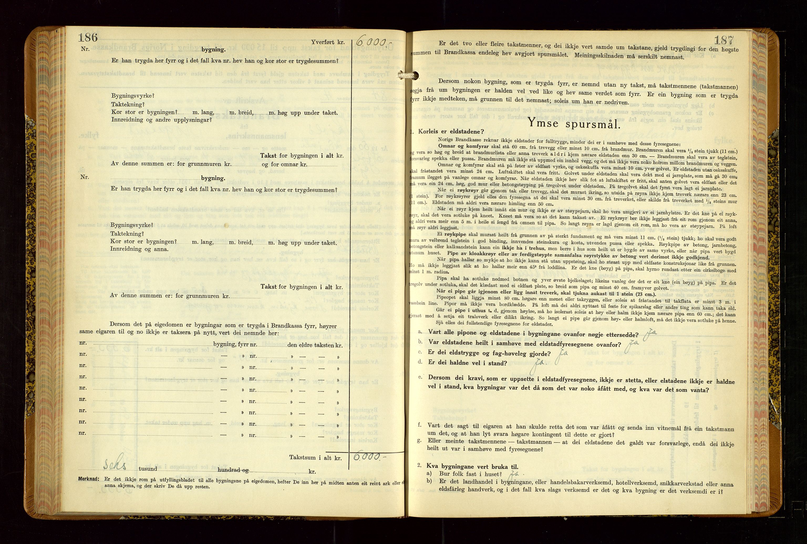 Skjold lensmannskontor, SAST/A-100182/Gob/L0002: "Branntakstbok for Skjold lensmannskrins Rogaland fylke", 1939-1952, p. 186-187