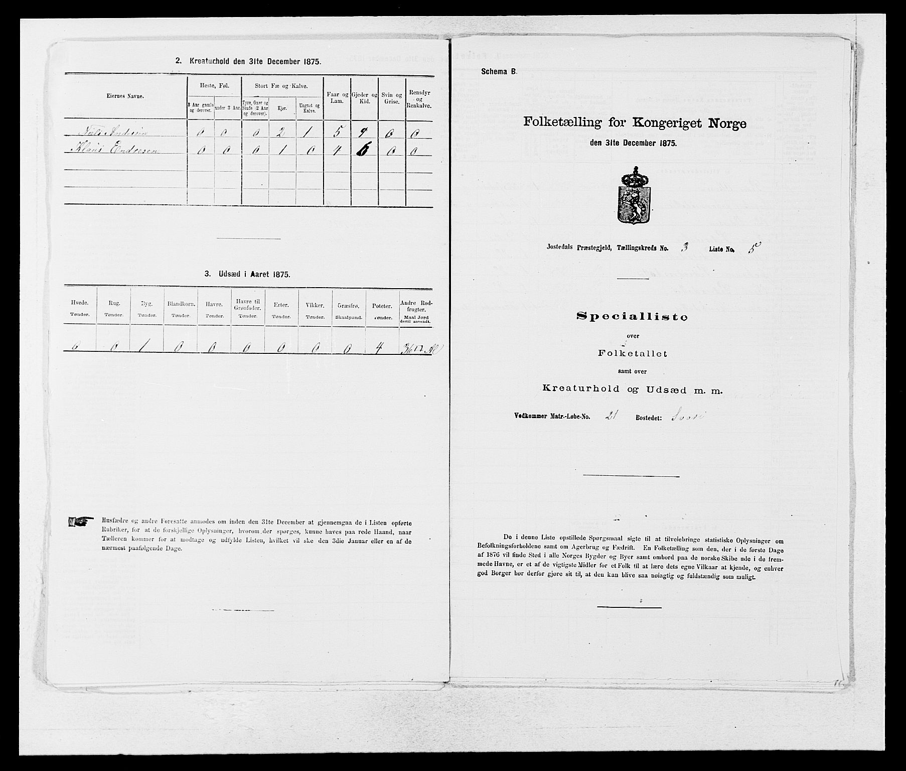 SAB, 1875 census for 1427P Jostedal, 1875, p. 155