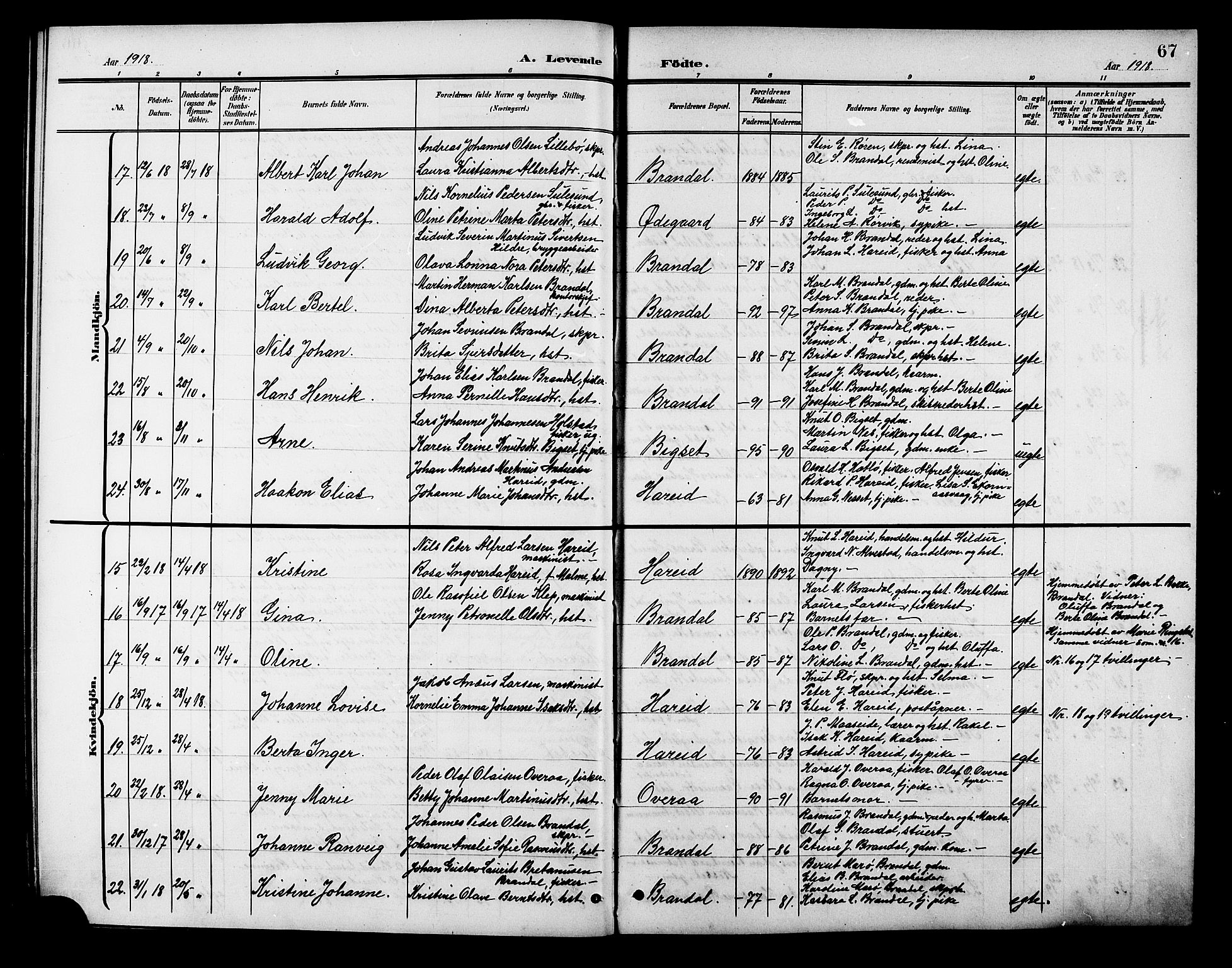 Ministerialprotokoller, klokkerbøker og fødselsregistre - Møre og Romsdal, AV/SAT-A-1454/510/L0126: Parish register (copy) no. 510C03, 1900-1922, p. 67