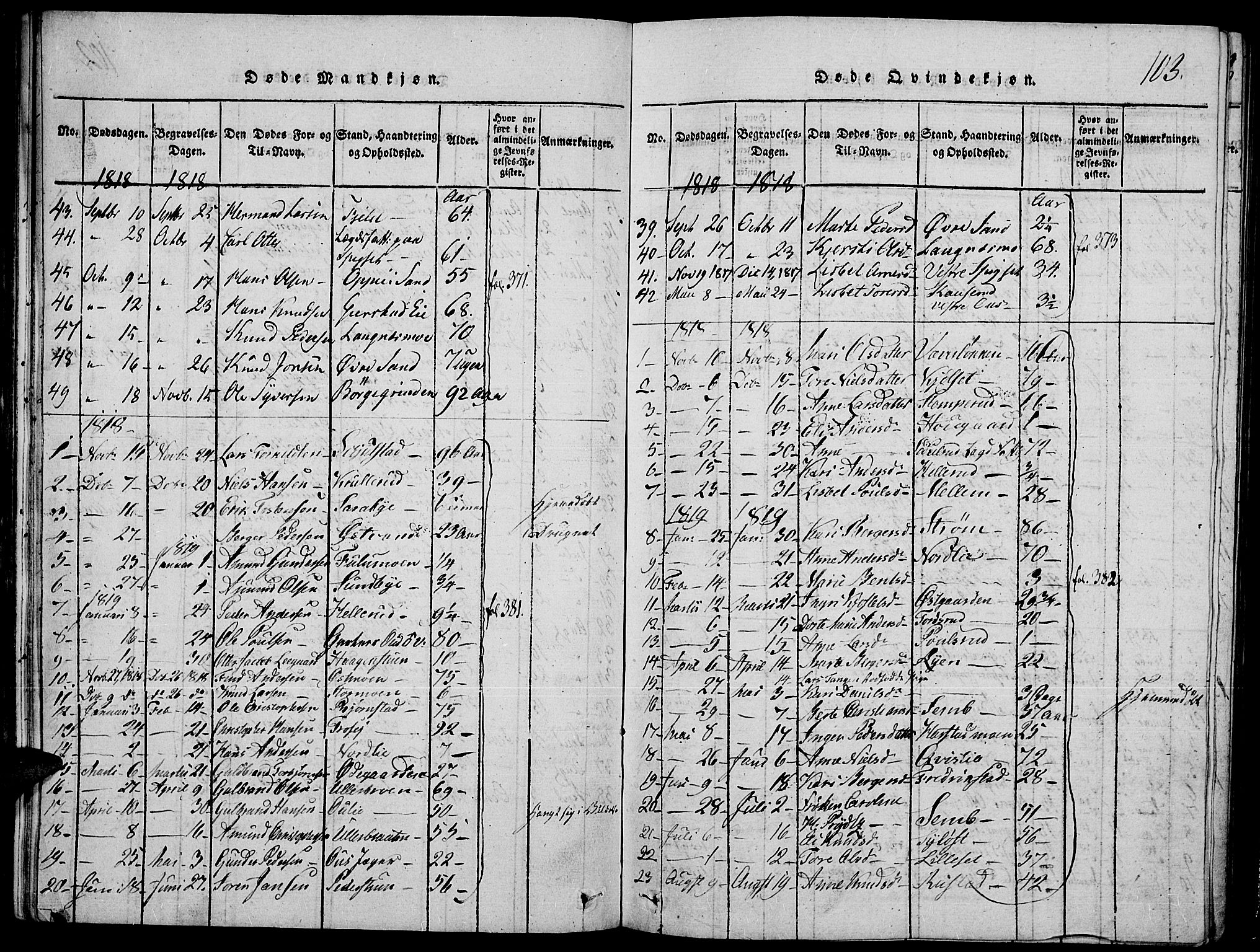 Strøm-Odalen prestekontor, AV/SAH-PREST-028/H/Ha/Hab/L0001: Parish register (copy) no. 1, 1813-1825, p. 103