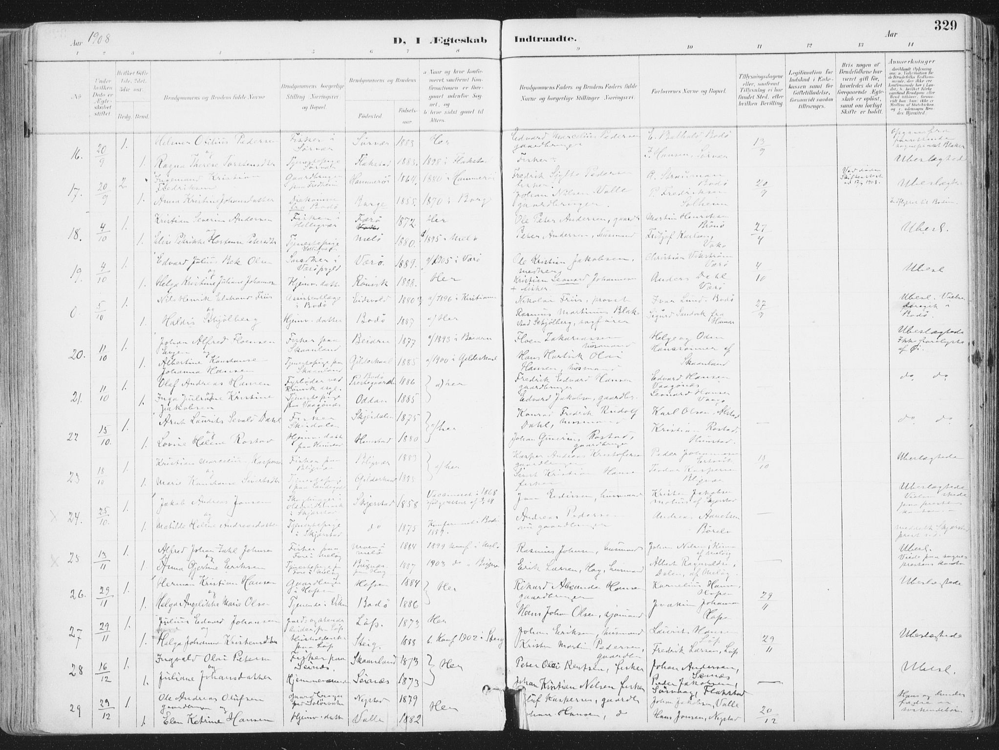 Ministerialprotokoller, klokkerbøker og fødselsregistre - Nordland, AV/SAT-A-1459/802/L0055: Parish register (official) no. 802A02, 1894-1915, p. 329