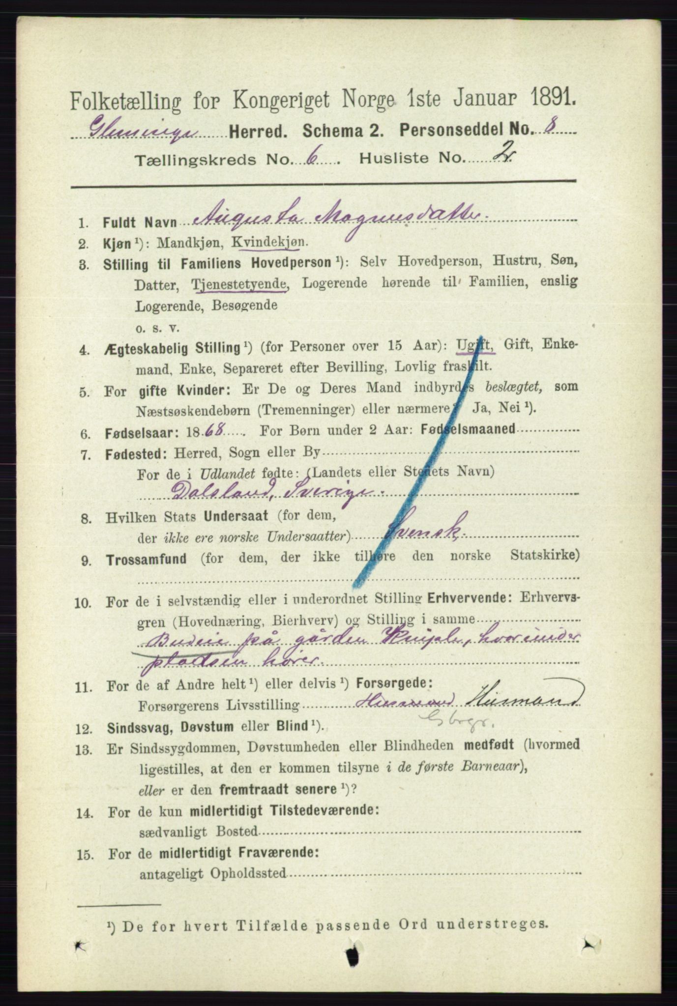 RA, 1891 census for 0132 Glemmen, 1891, p. 7518