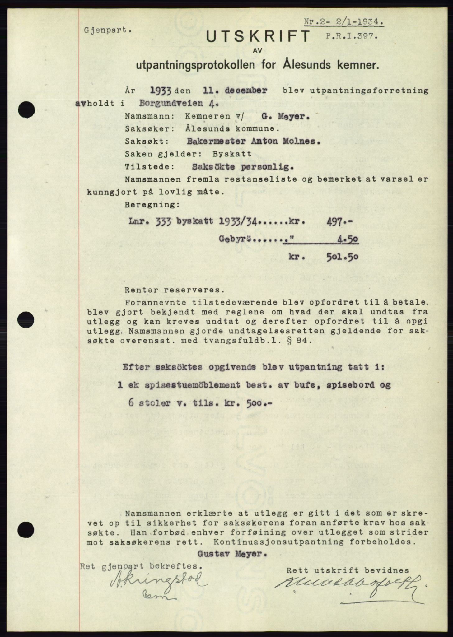 Ålesund byfogd, AV/SAT-A-4384: Mortgage book no. 31, 1933-1934, Deed date: 02.01.1934