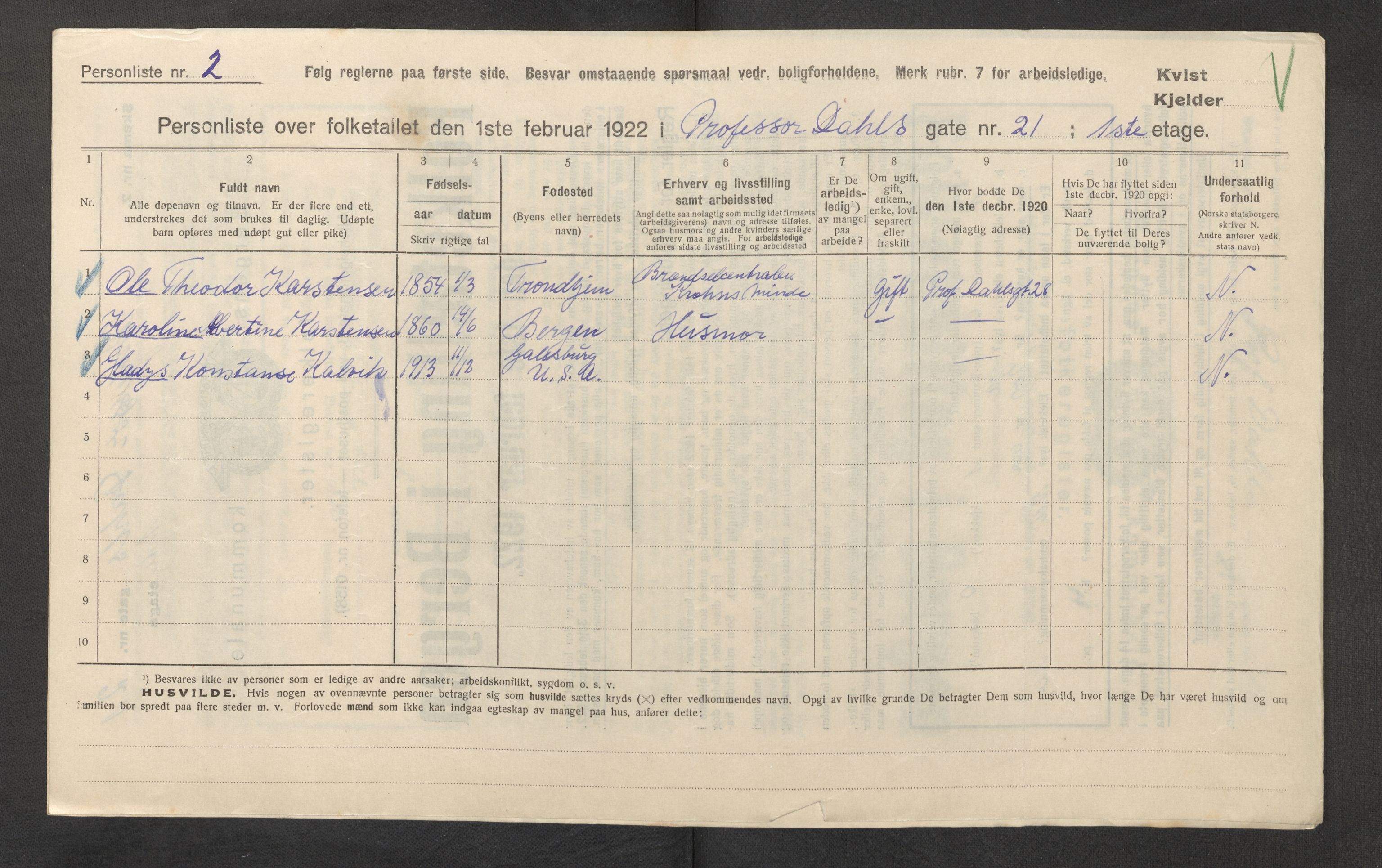 SAB, Municipal Census 1922 for Bergen, 1922, p. 31585